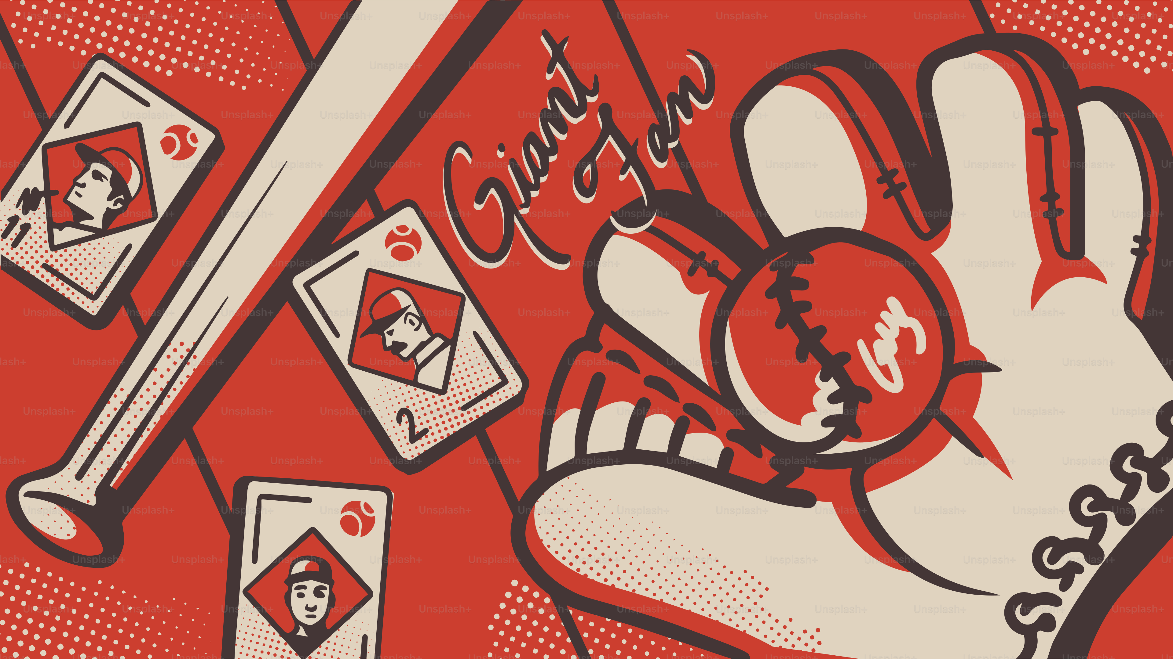 Baseballschläger, Handschuh, Ball und Karten mit den Spielern.