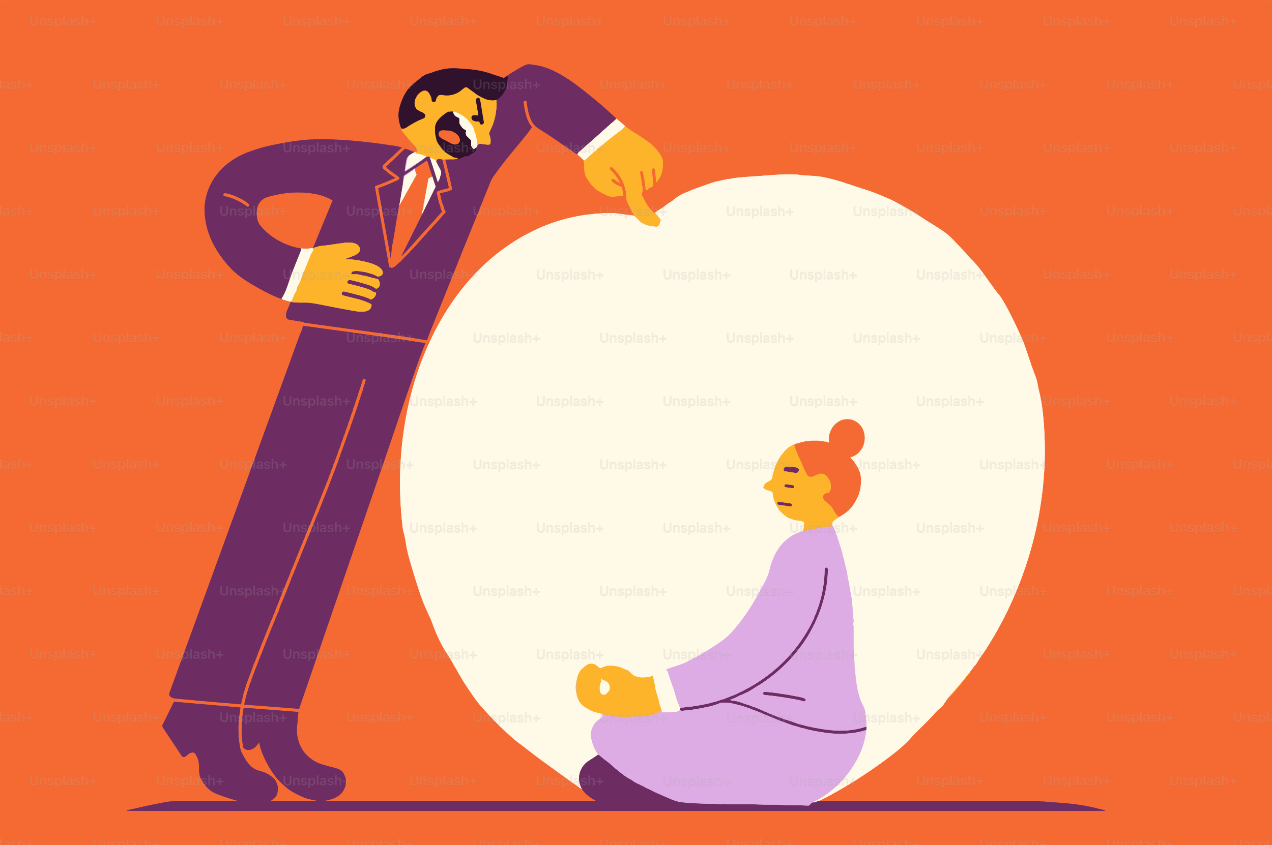 Pria berjas menunjuk pada wanita yang bermeditasi di dalam hati.