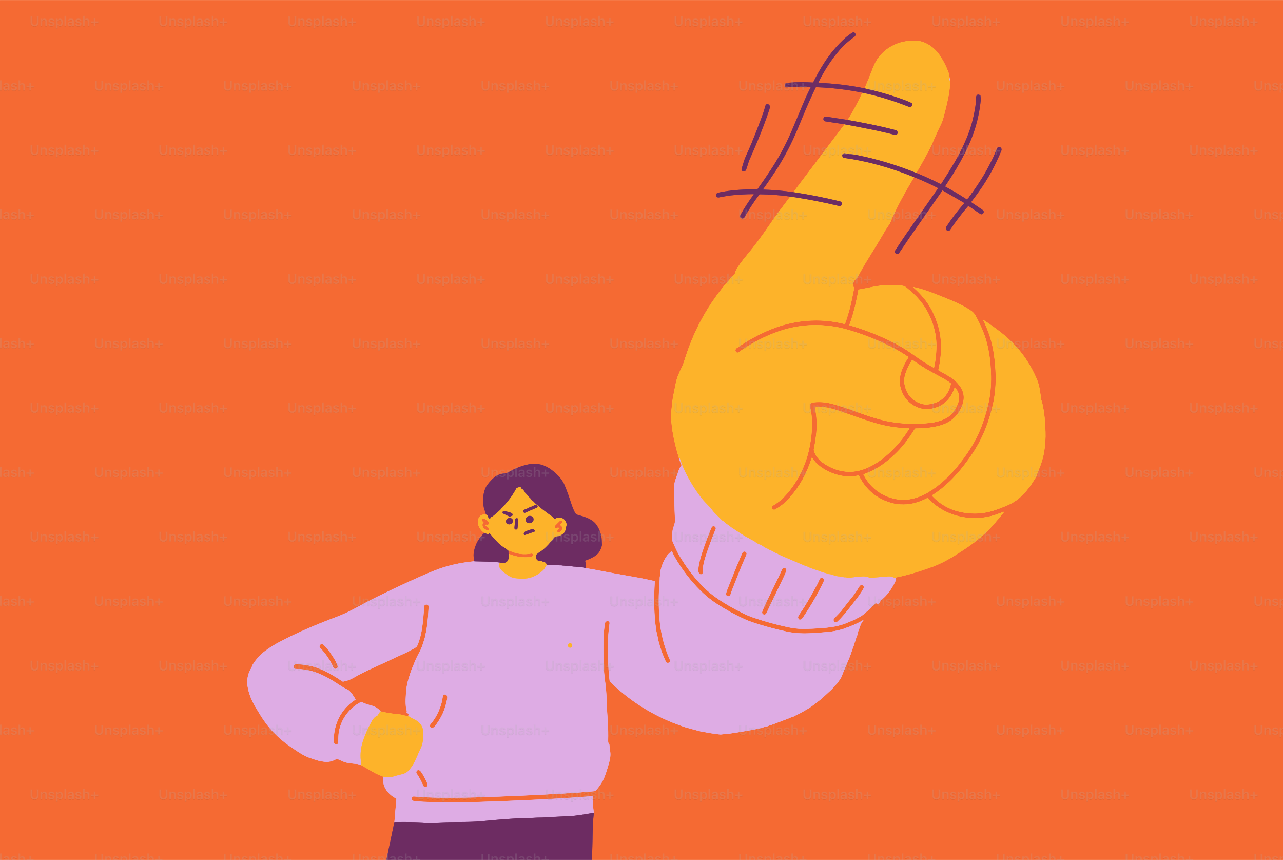 Wanita dengan jari busa kuning besar