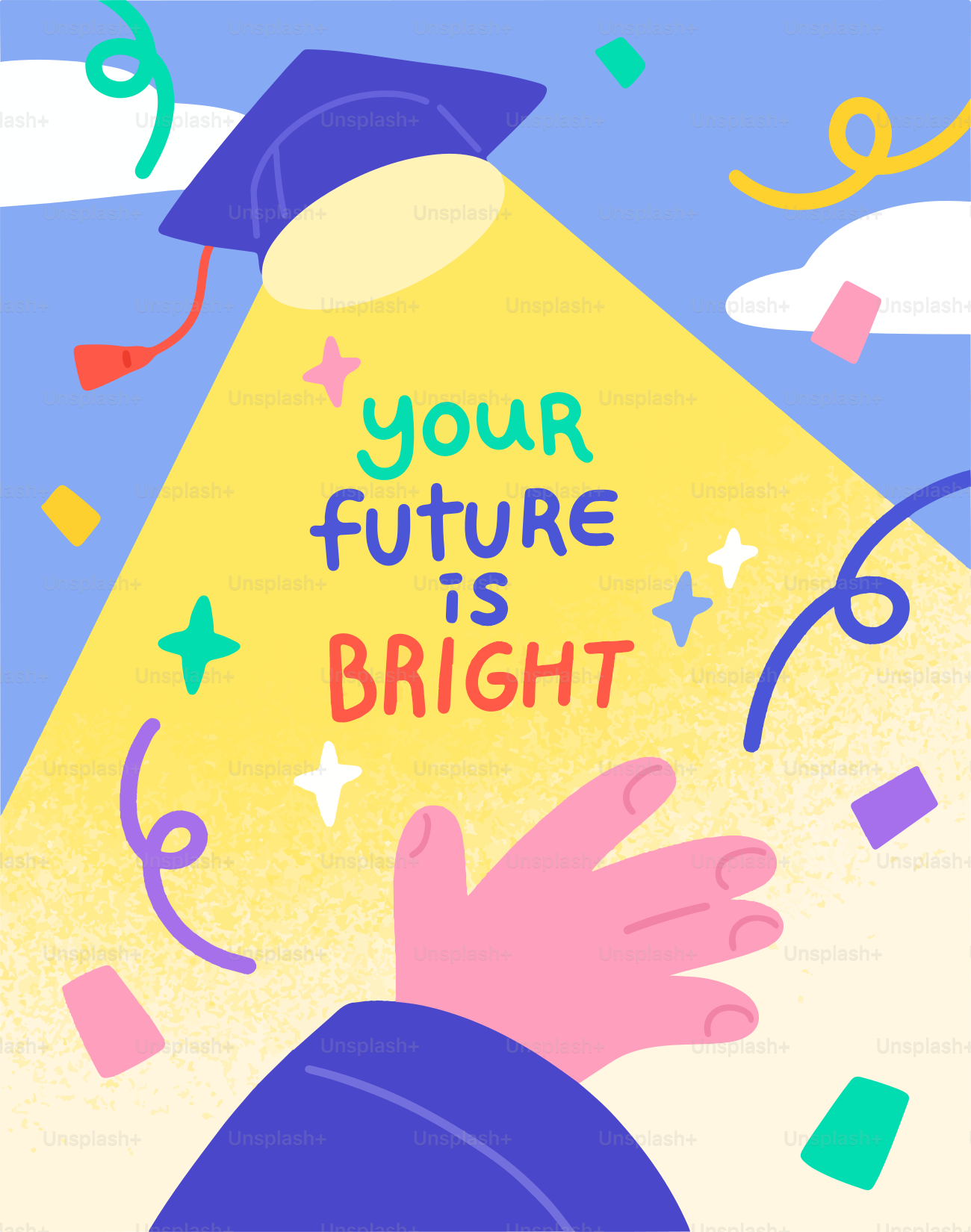 Graduation cap with text 'your future is bright'