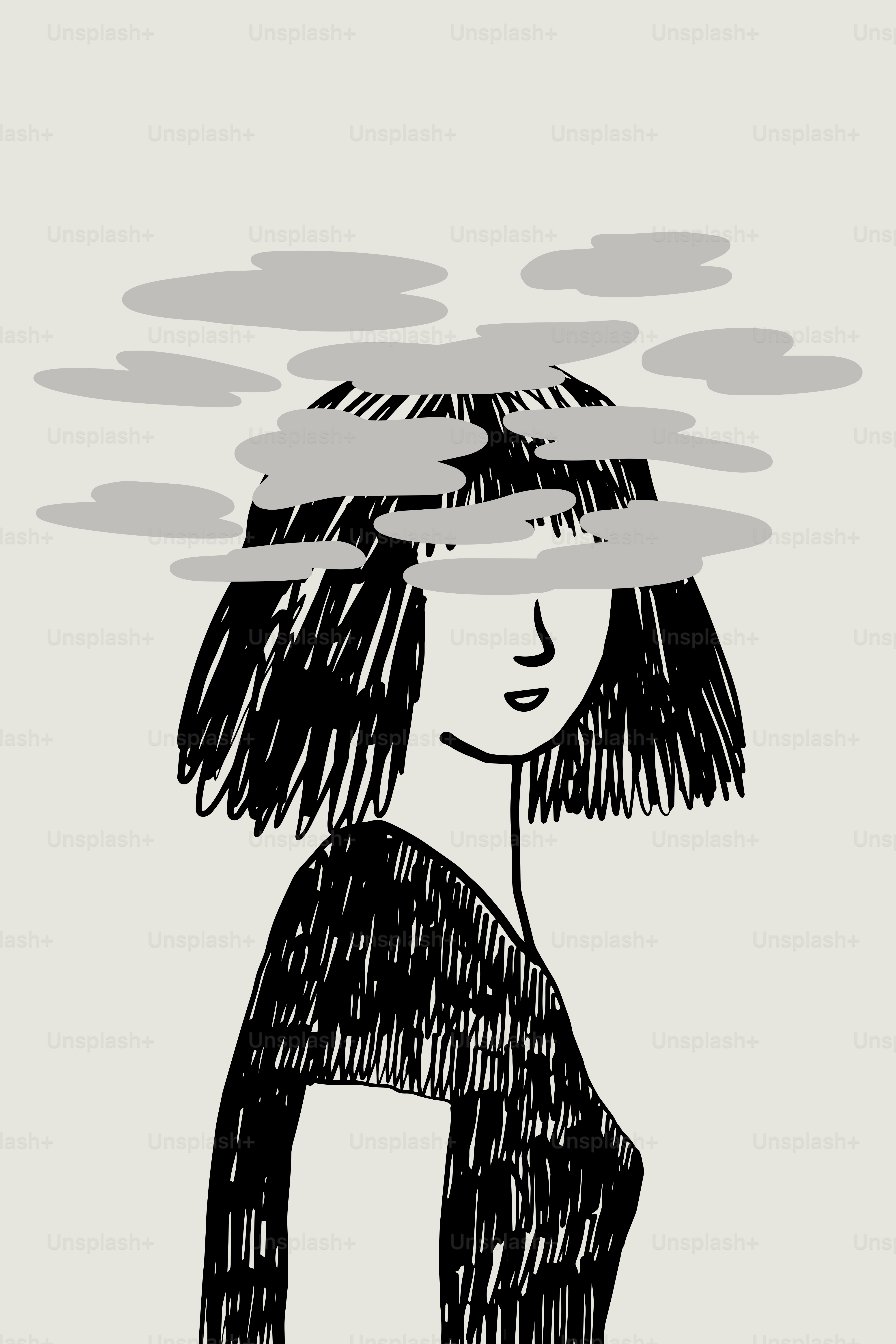 Frau mit Wolken, die ihr Gesicht verdecken