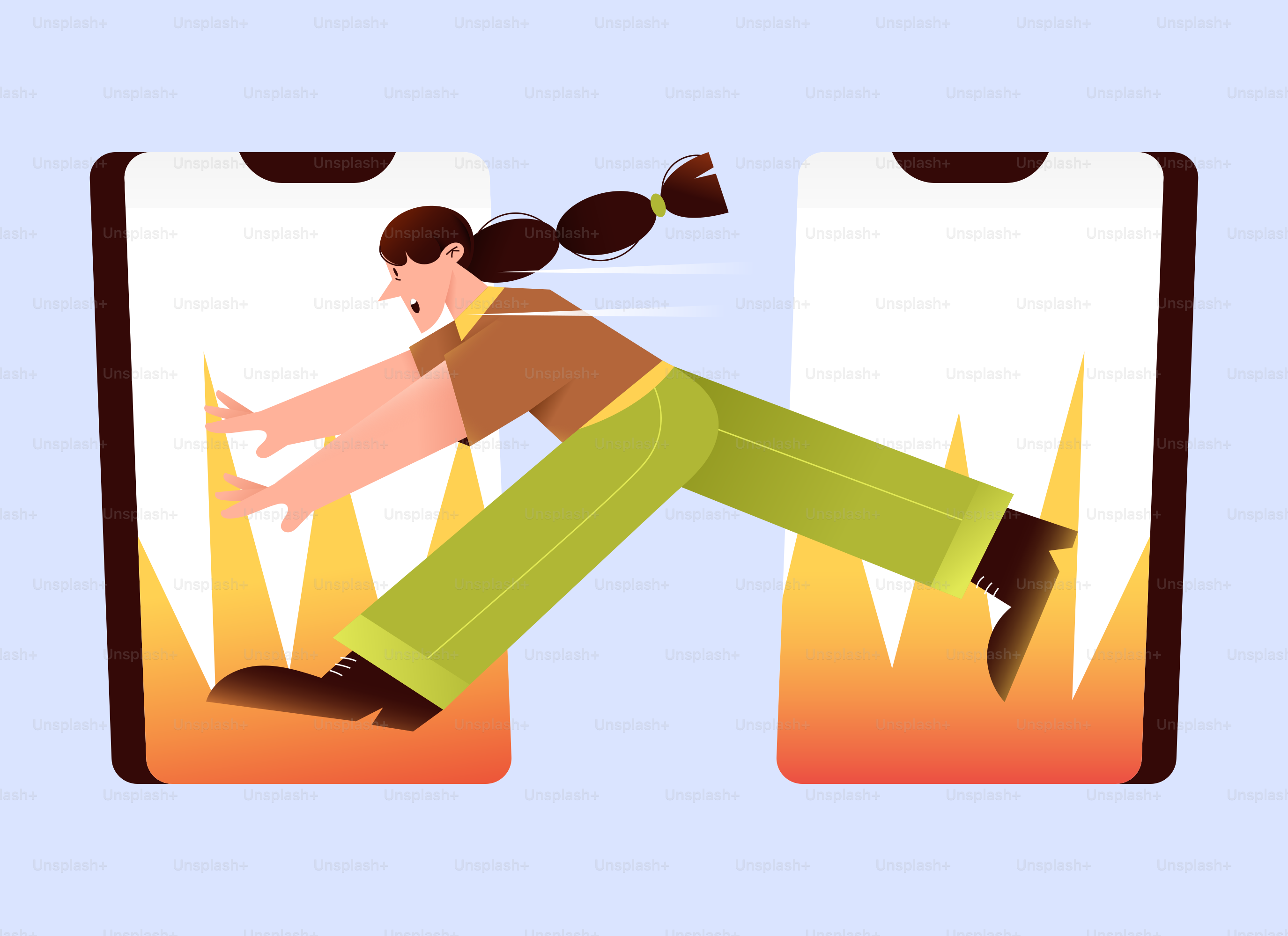 Woman falling between two glowing screens vector – Technology Image on ...