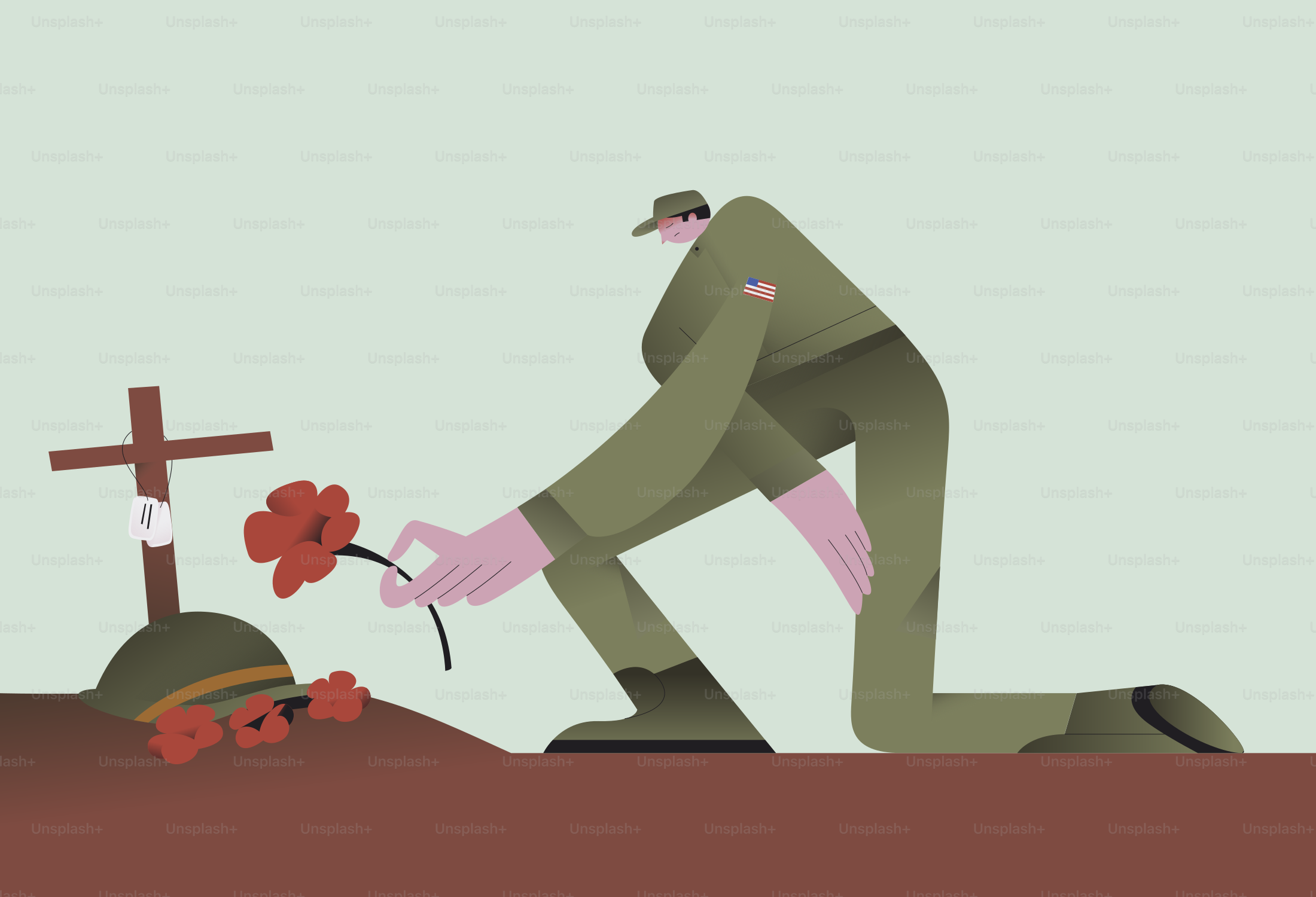 Soldado coloca amapola en una tumba