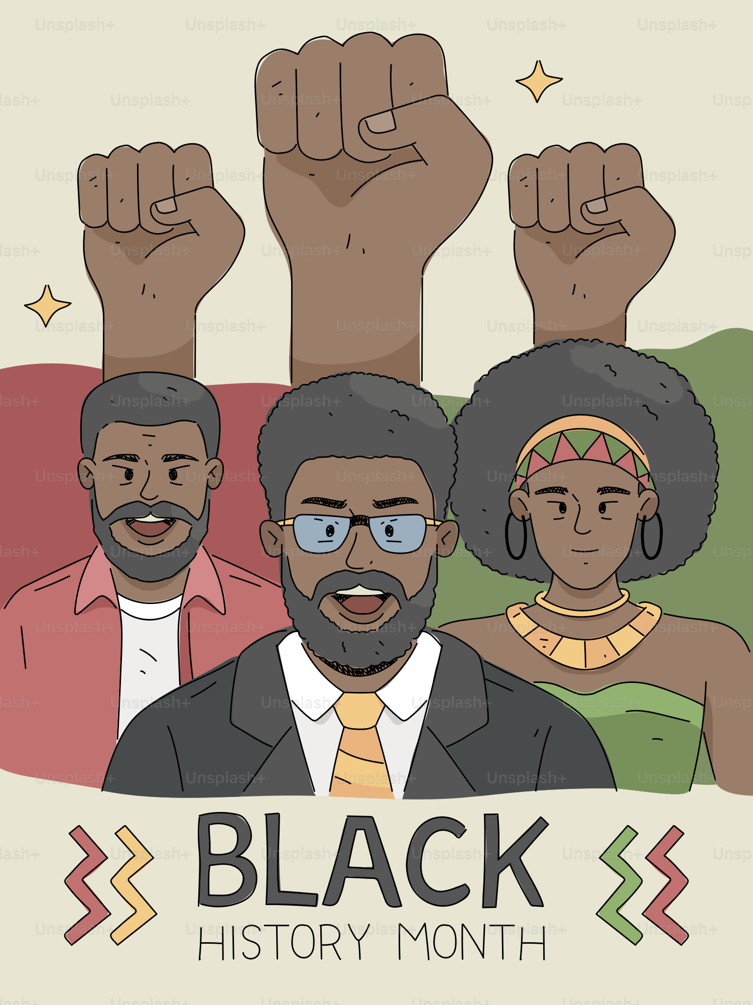 Black history month celebration with diverse people.