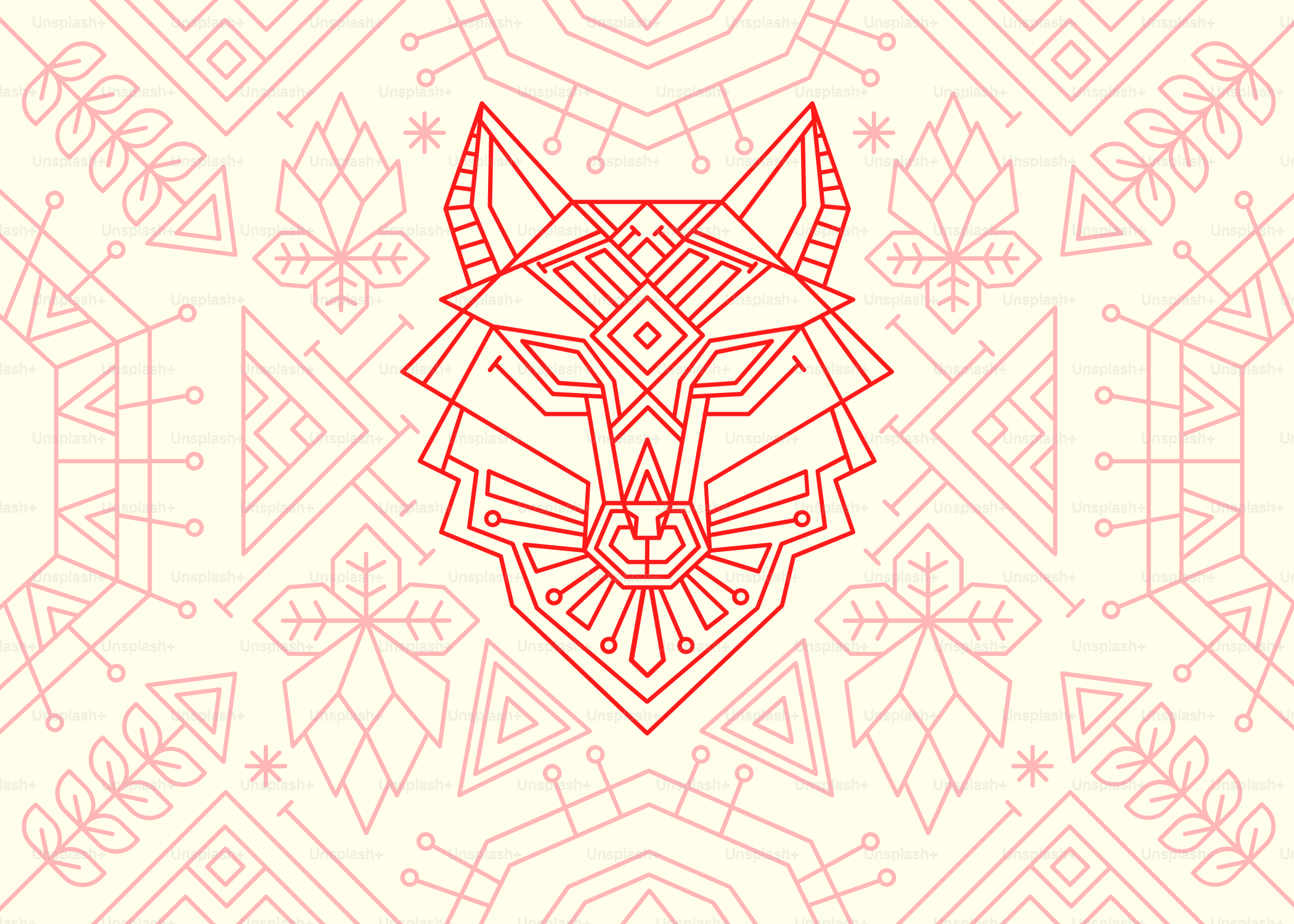Geometrischer Wolfskopf mit Stammesmustern