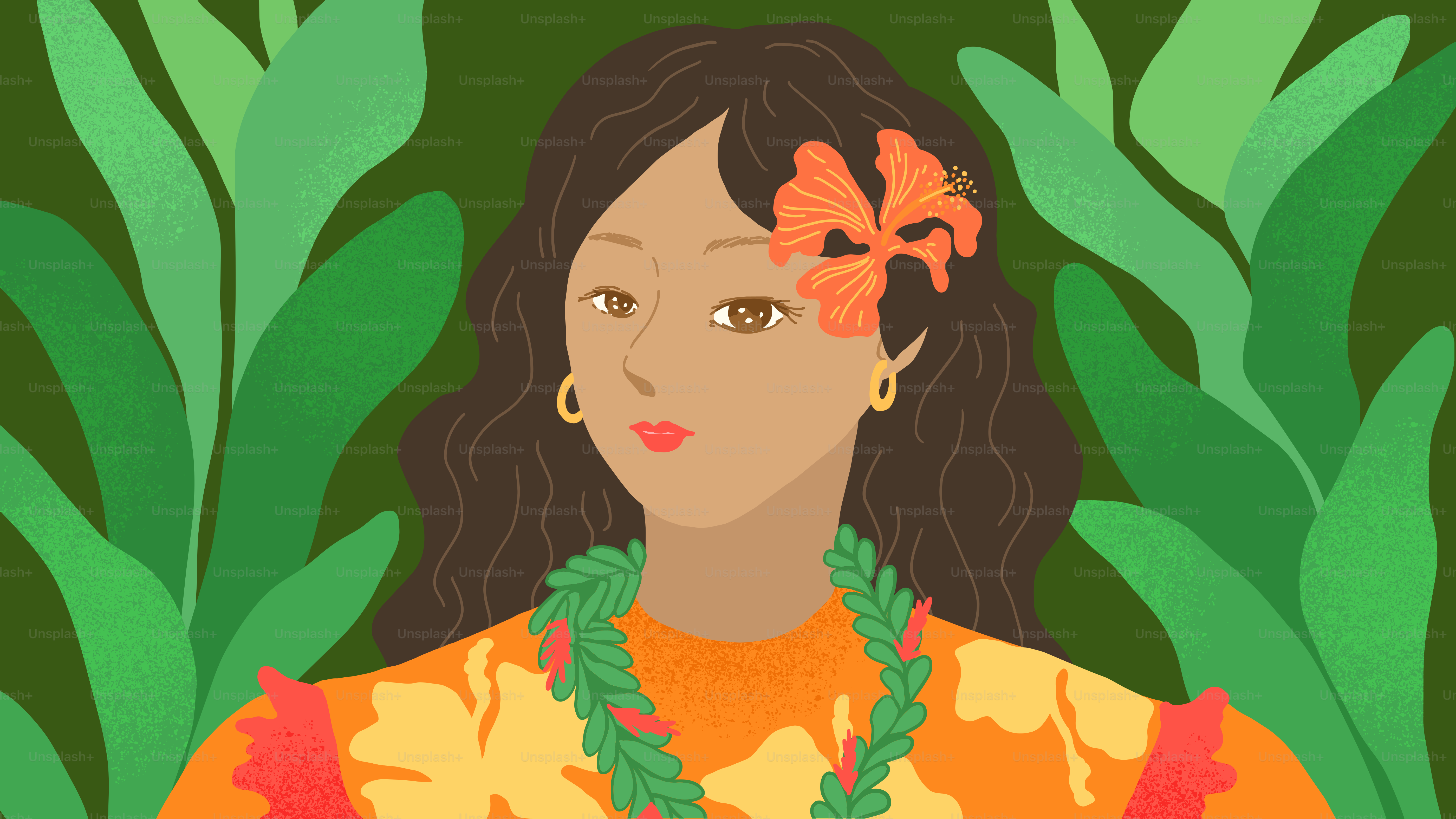 Woman with flower in hair and lei