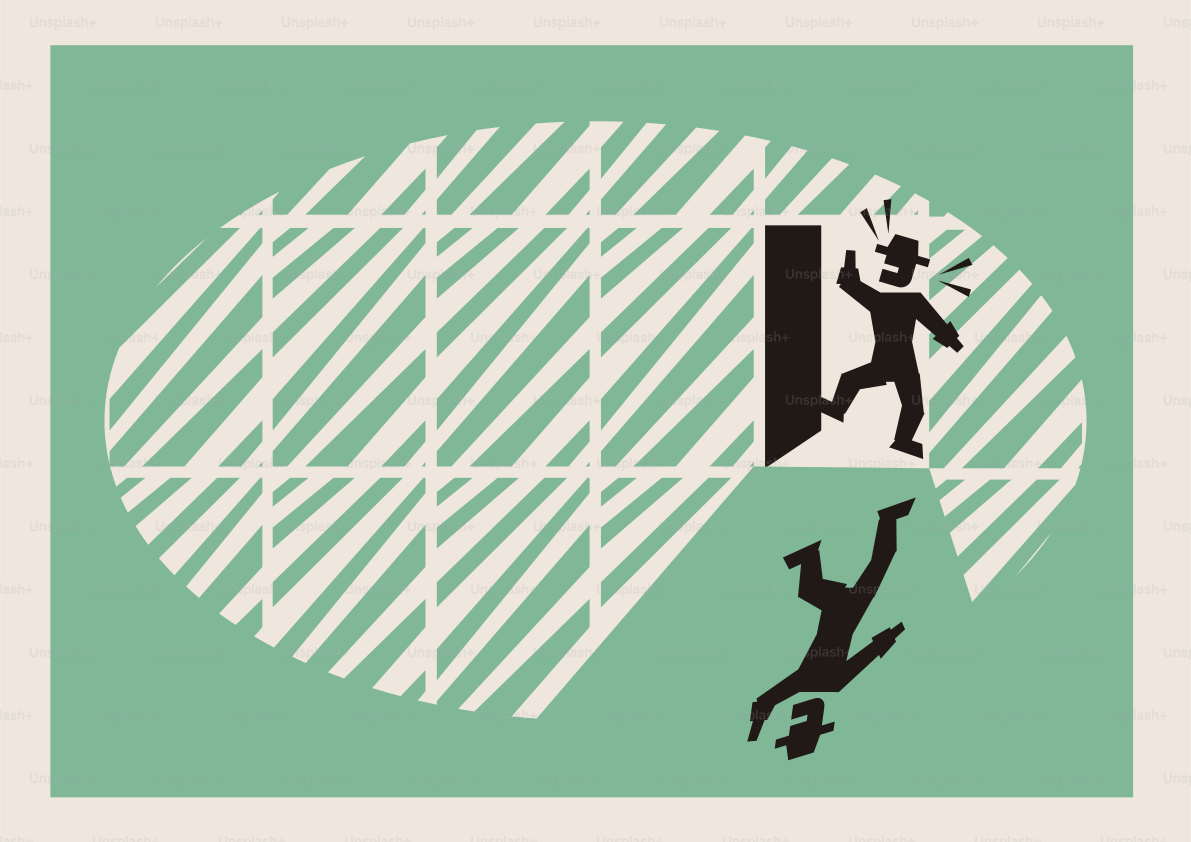 Man falling through a glass ceiling with shadow