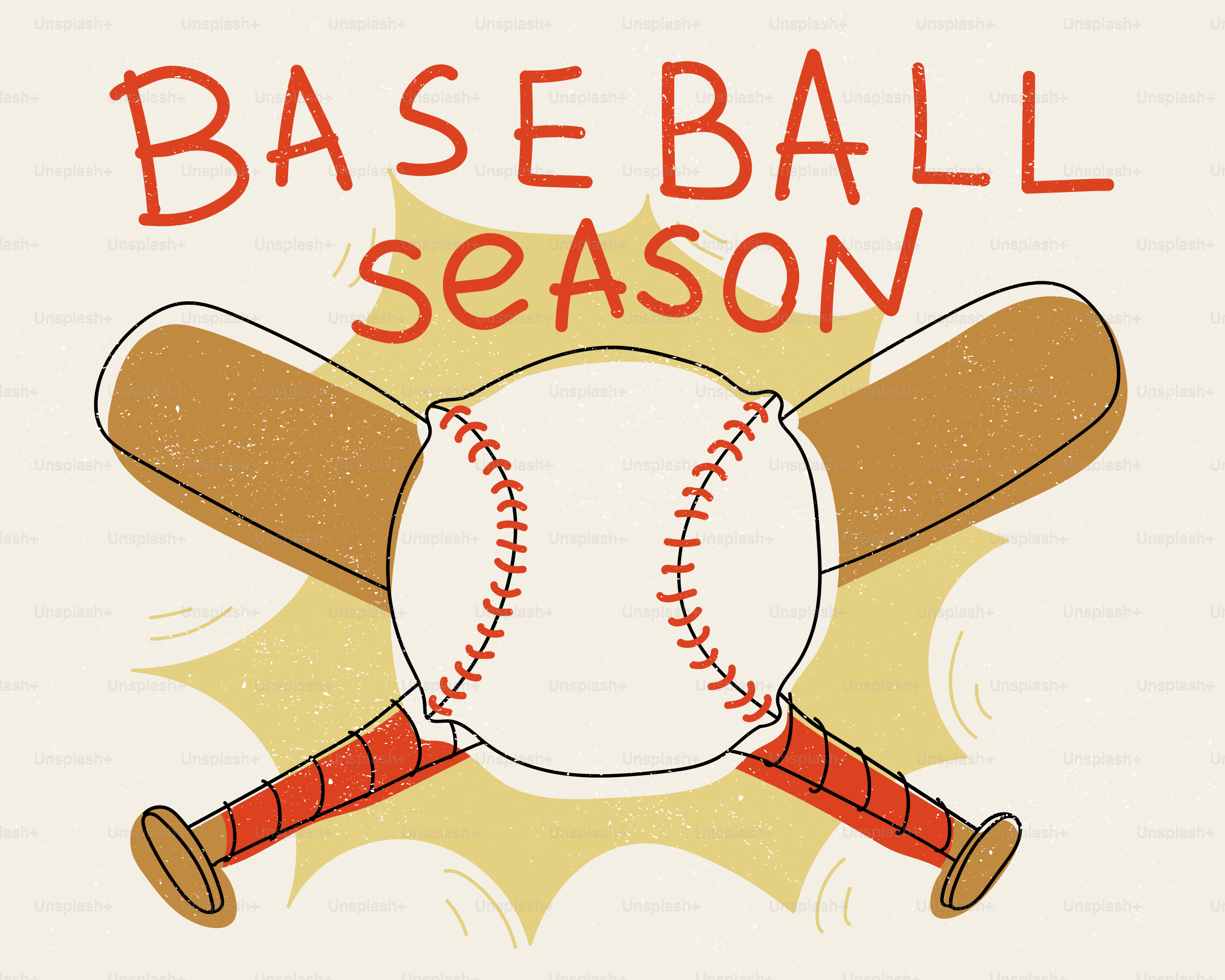 Baseball season with ball and bats