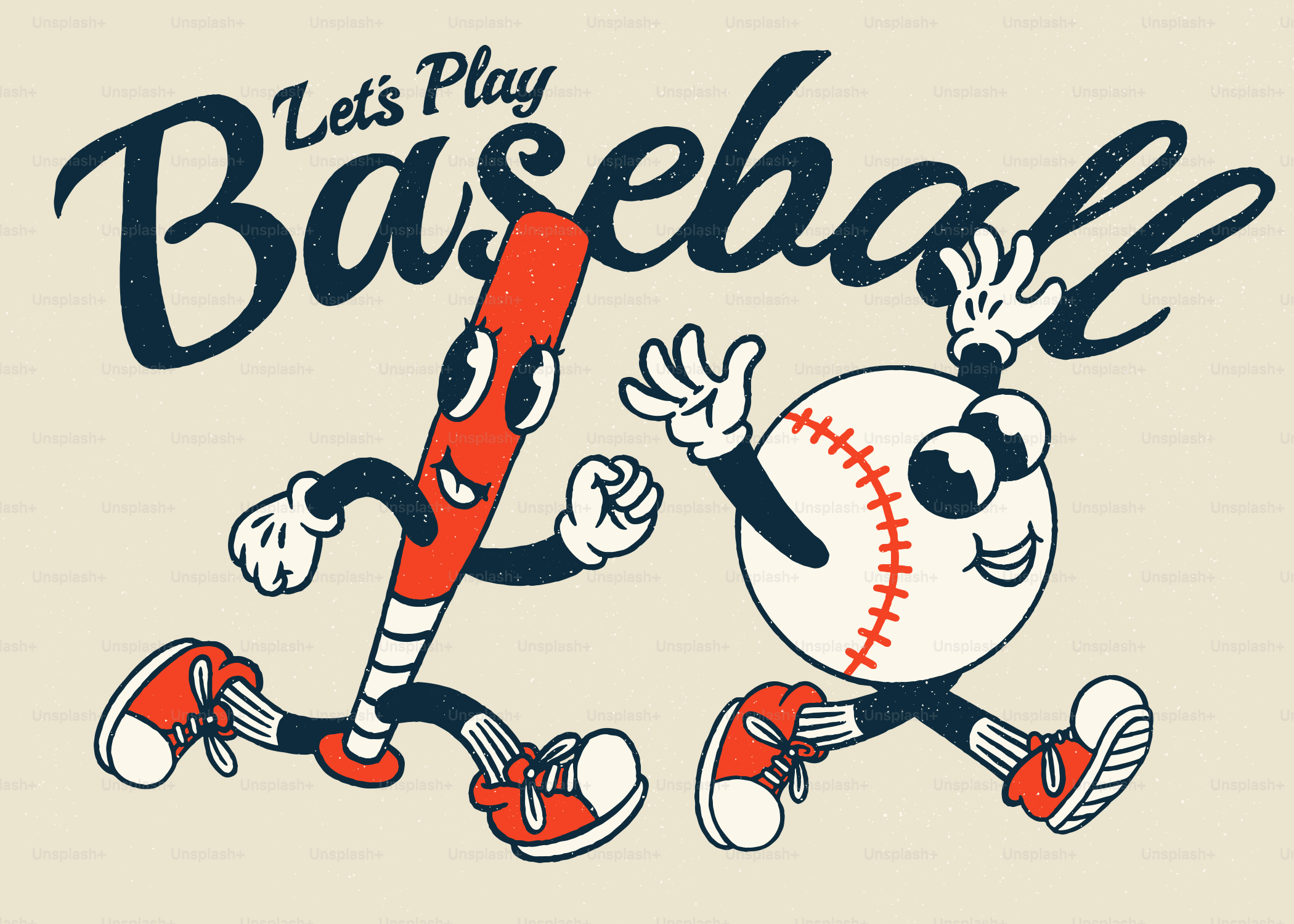 만화 야구 방망이와 공이 함께 노는 모습