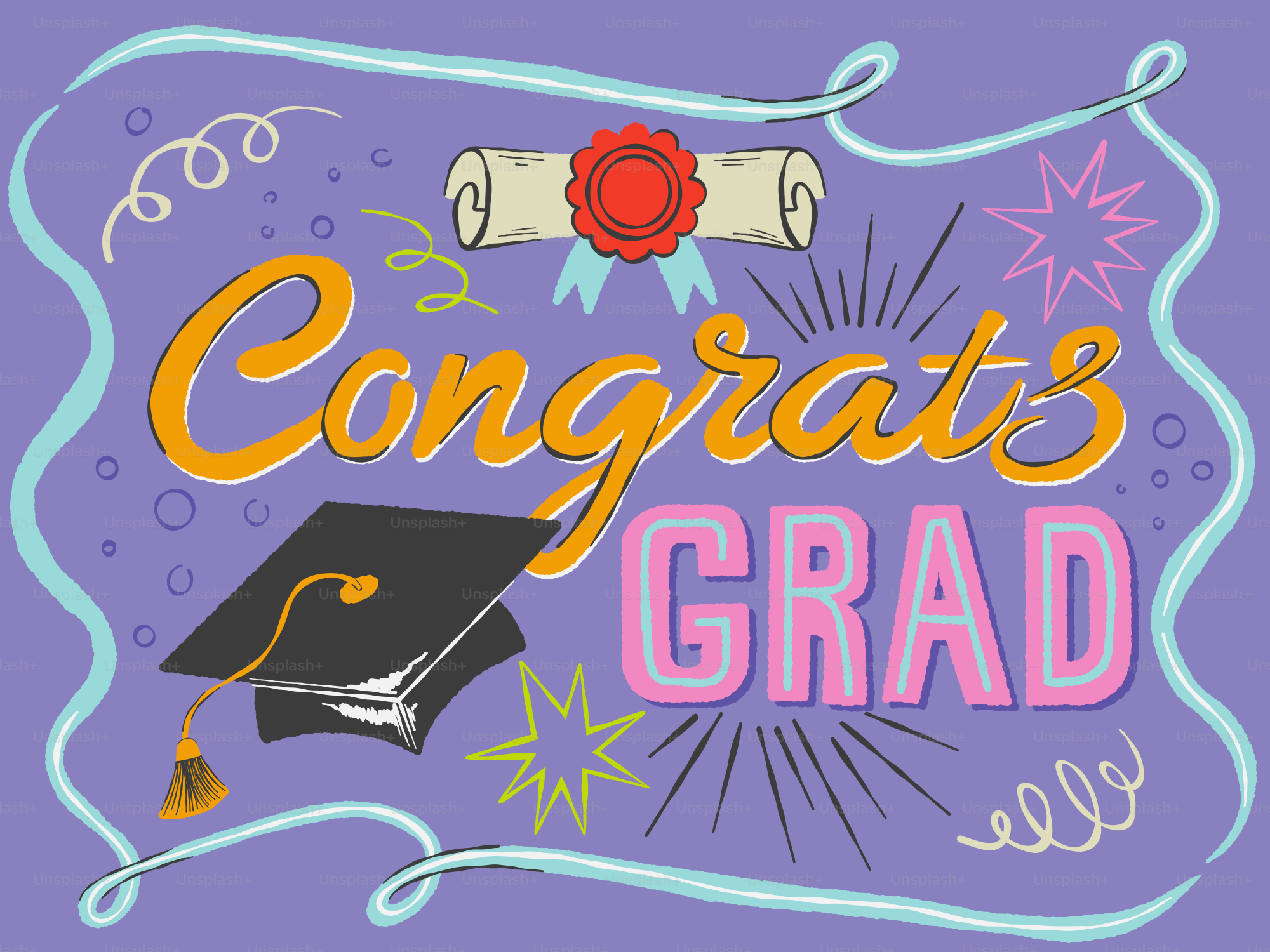 Congratulazioni diplomato con diploma e cappello