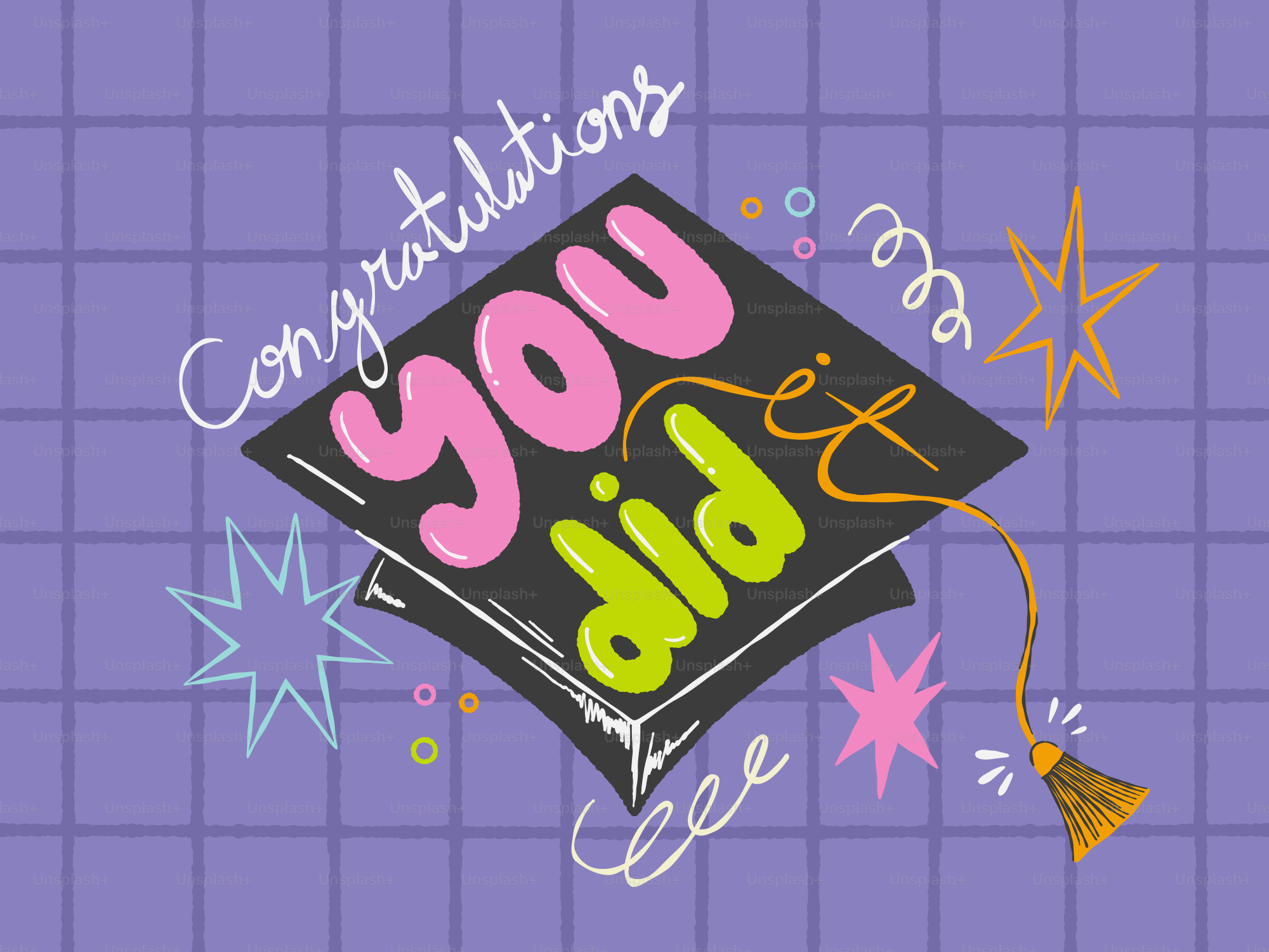 Cappello di laurea con un testo colorato che dice "ce l'hai fatta"