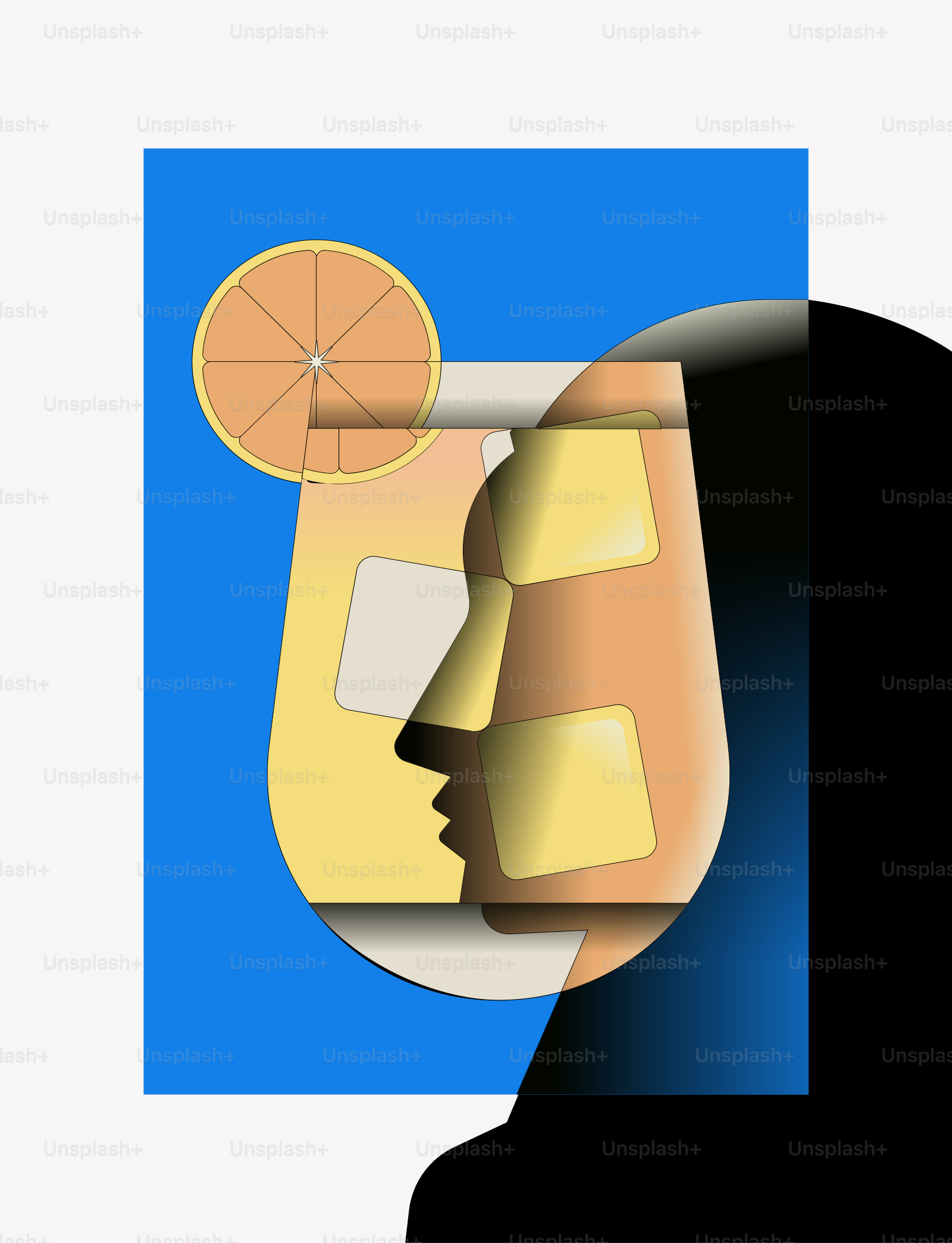 Glass of orange juice with ice and orange slice