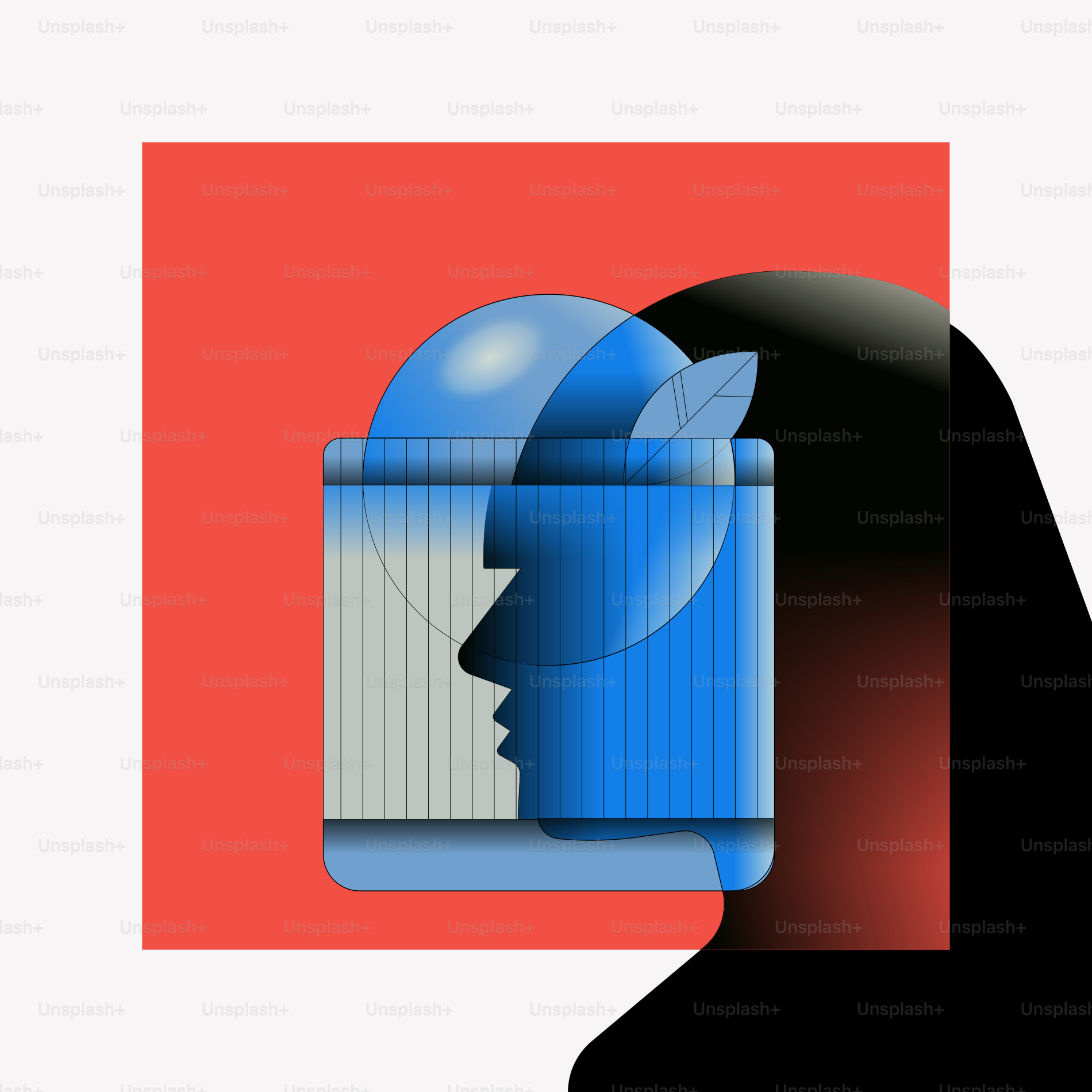 Abstract blue profile with leaf on red background