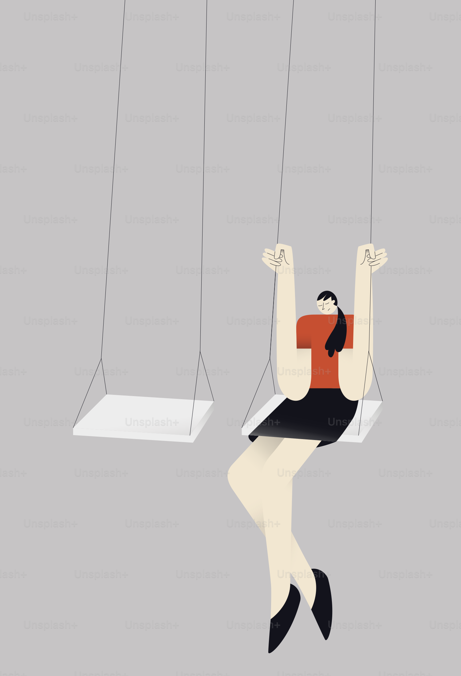 Mujer en un columpio con otro columpio vacío