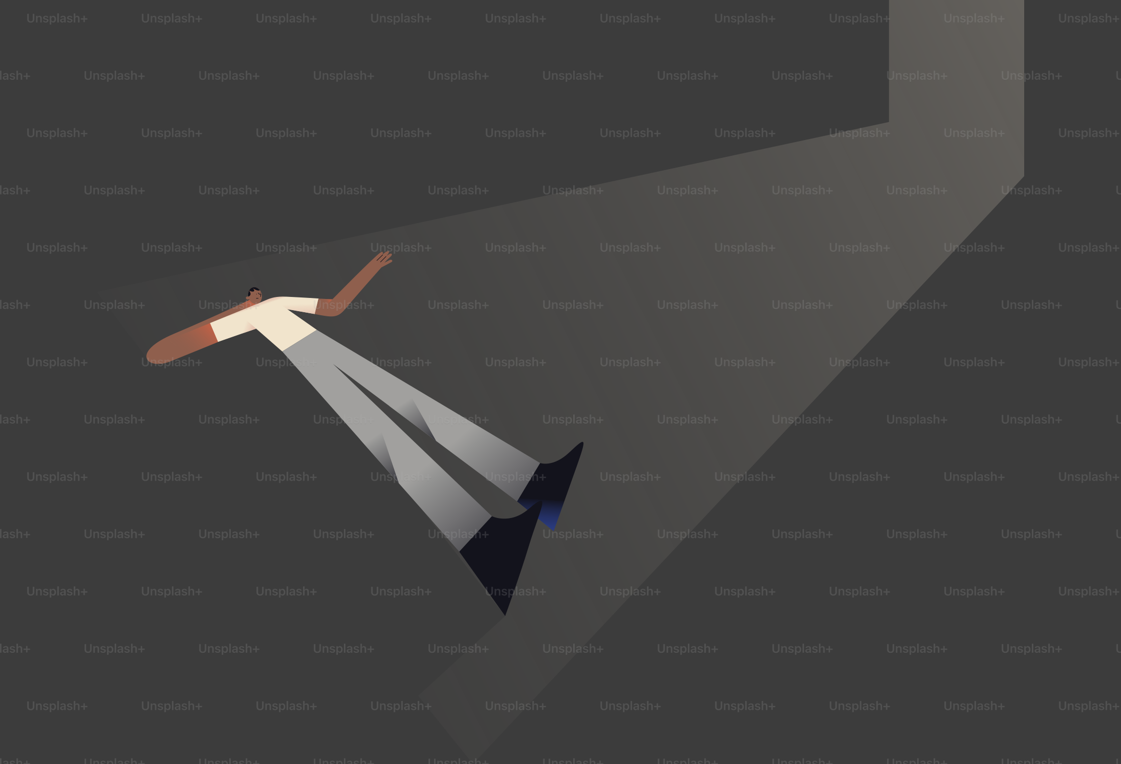 Una persona yace en el suelo bajo un foco.