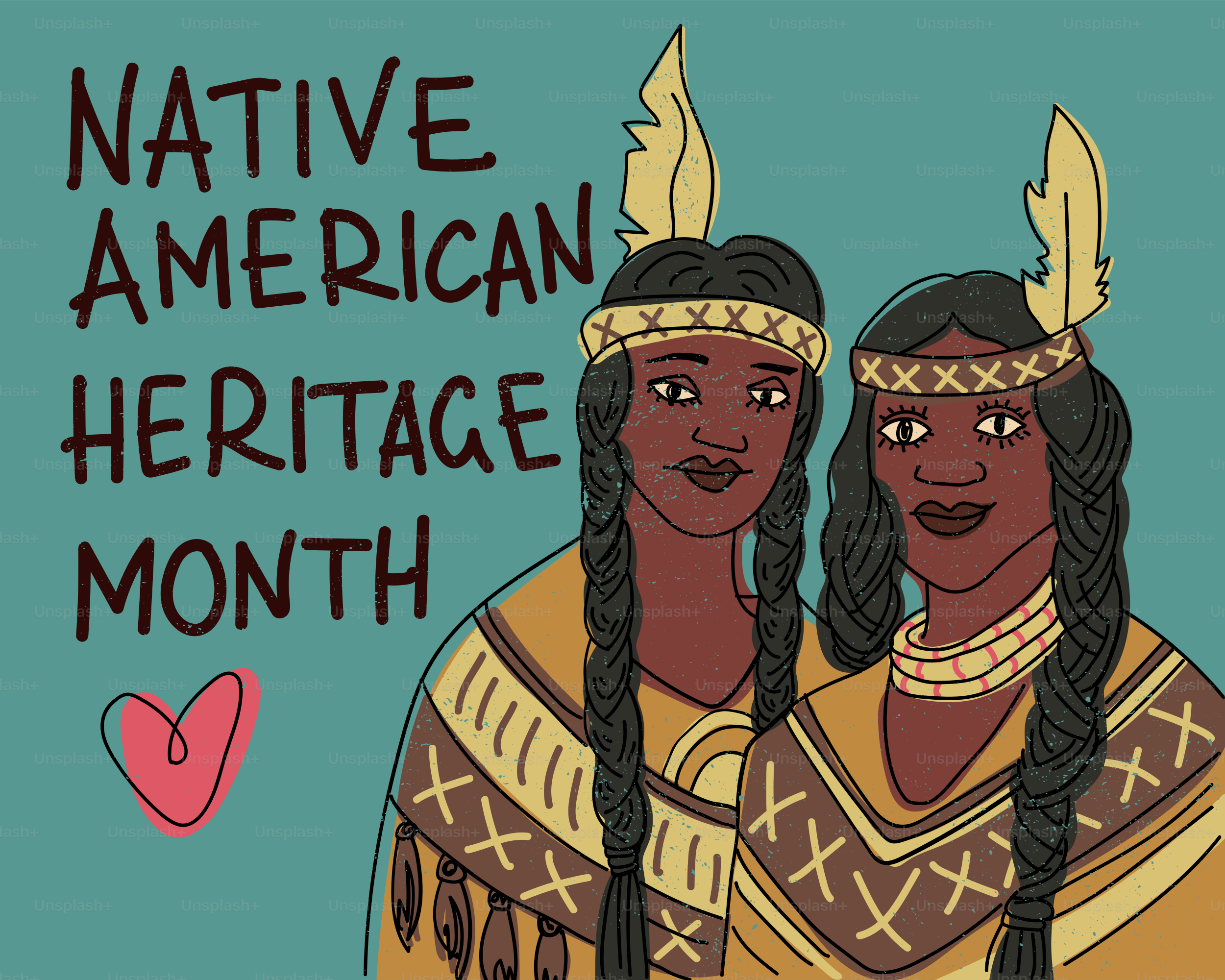 ネイティブアメリカンの遺産月間のイラスト、二人で。