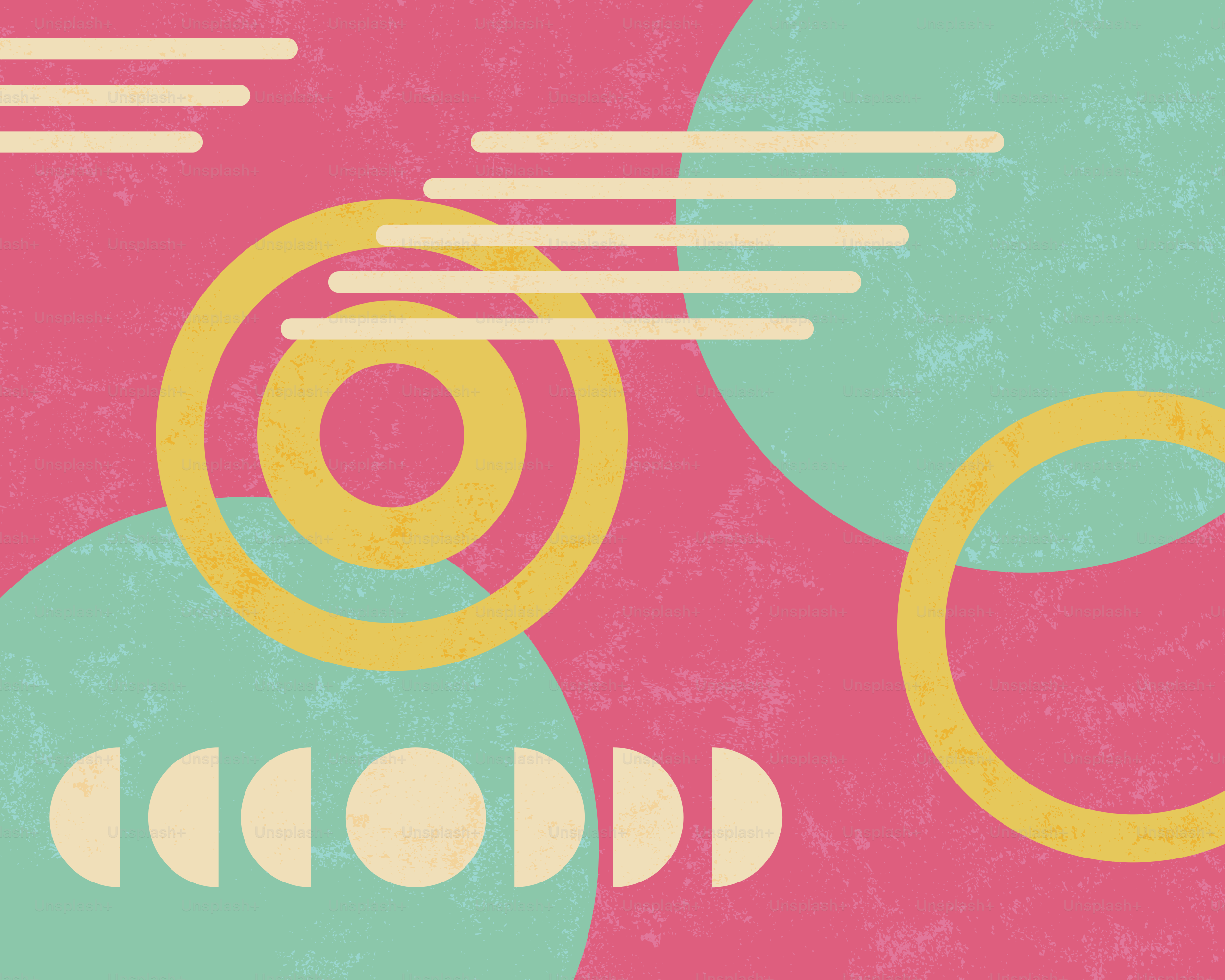 ピンクの背景に円や線が描かれた抽象的な幾何学的形状