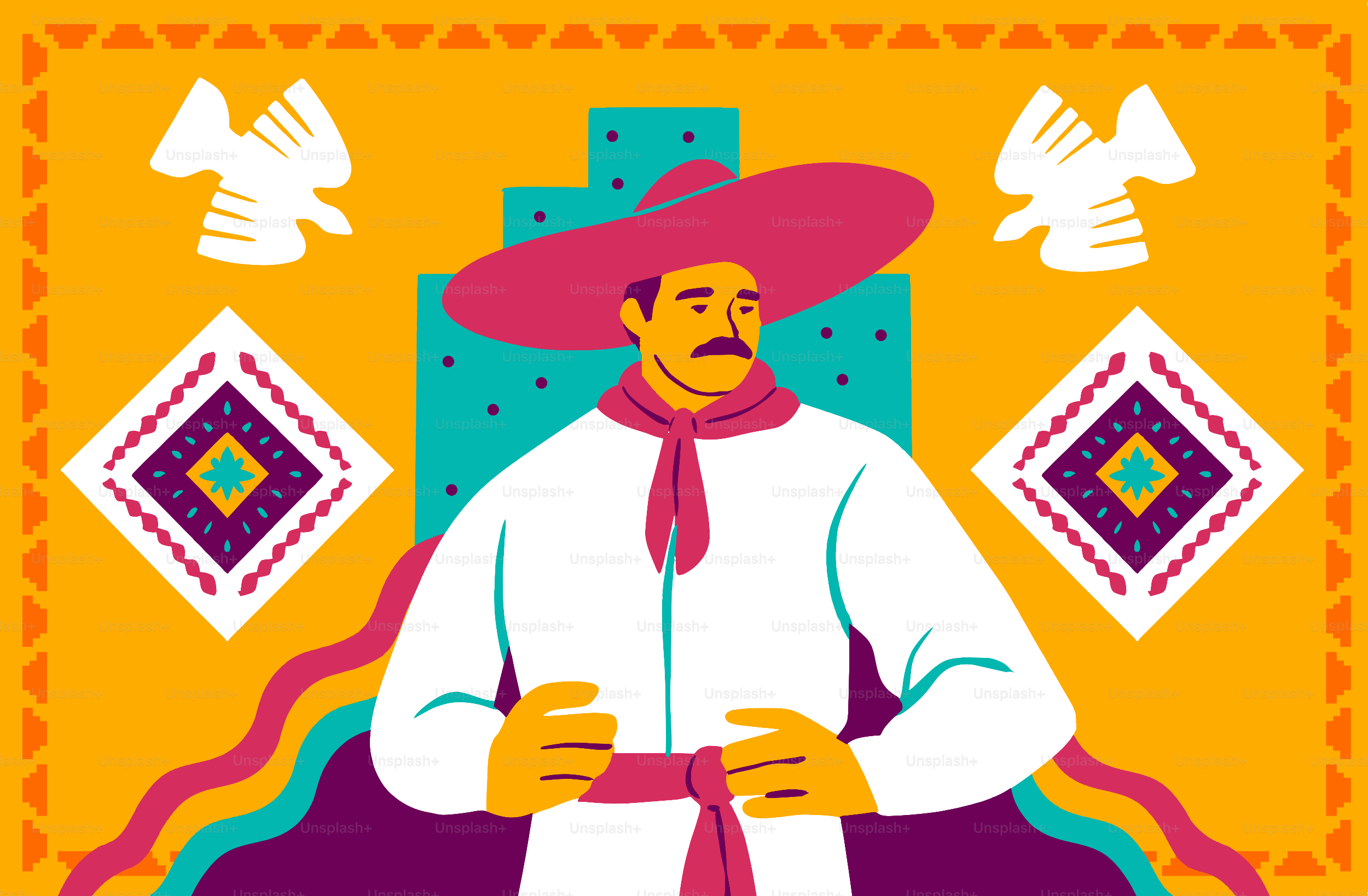 Pria dengan sombrero dan pakaian tradisional Meksiko