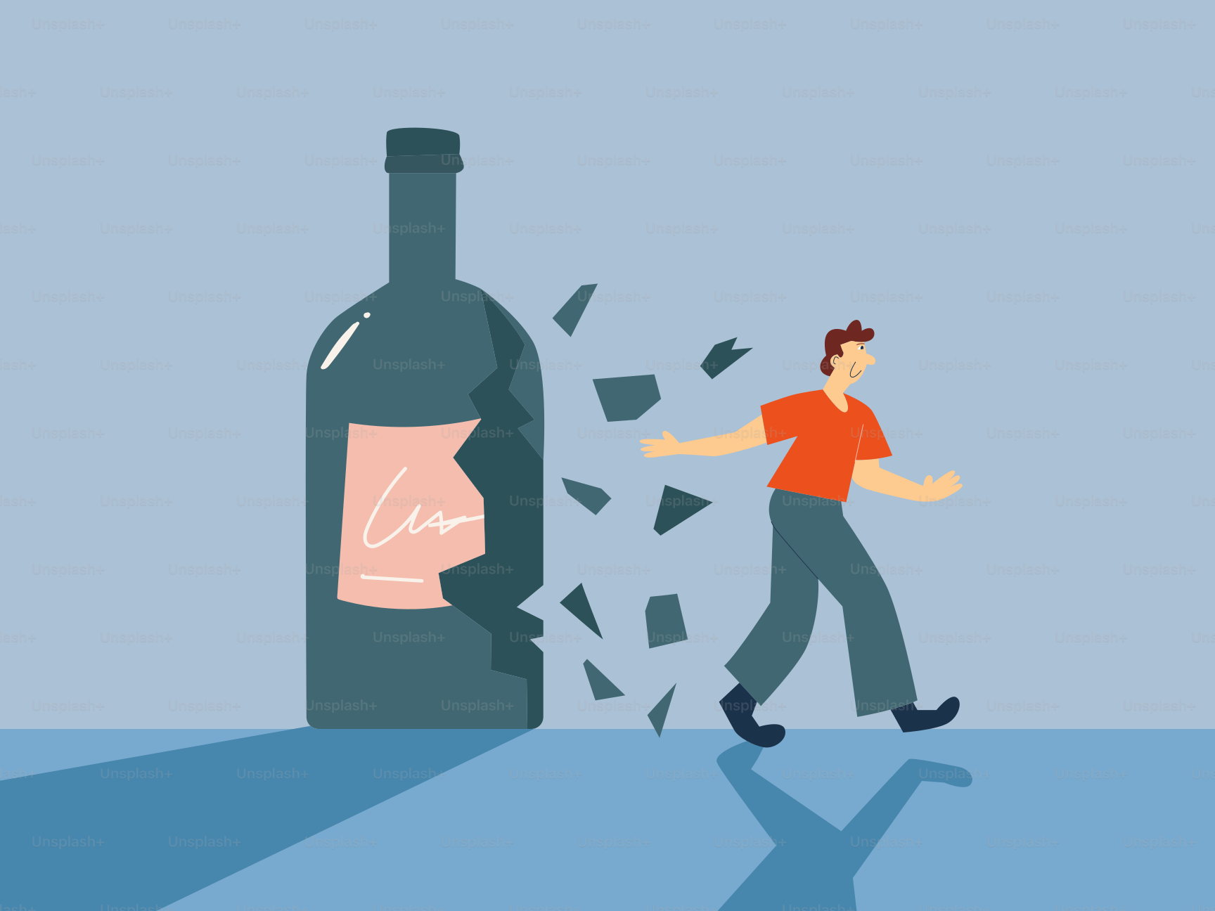 Man walks away from a breaking bottle