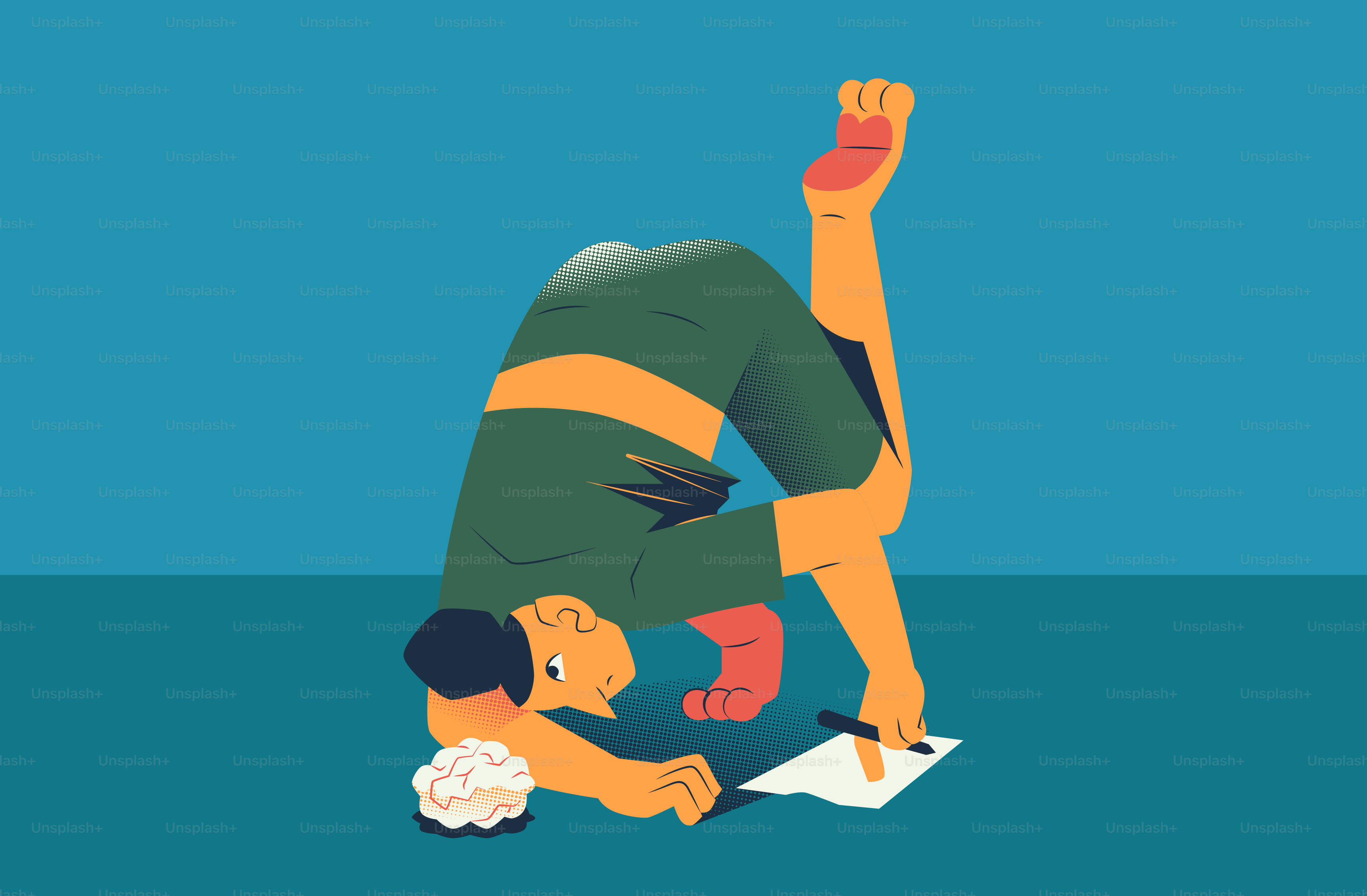 Personne écrivant à l’envers avec un cerveau visible