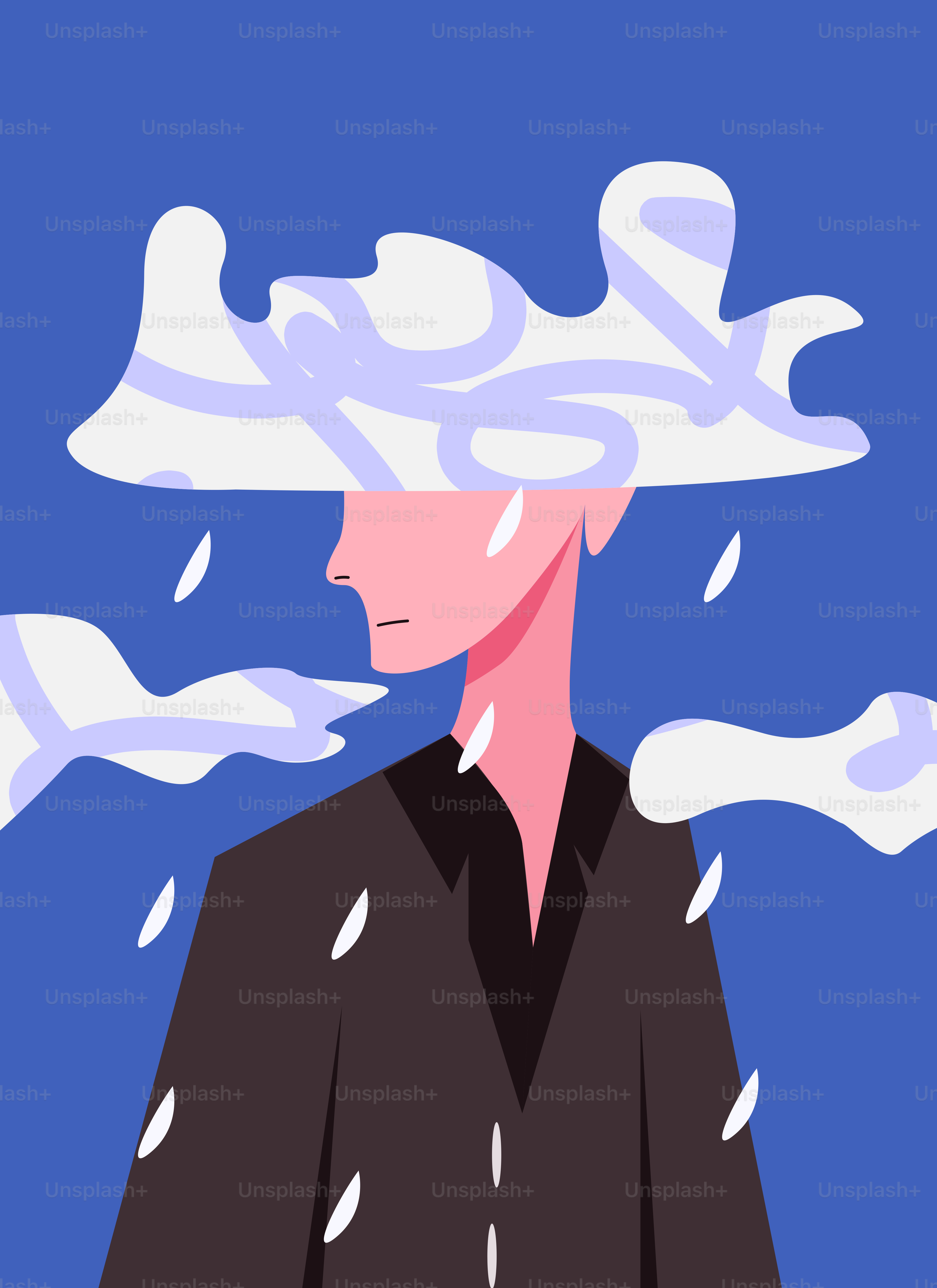Person with clouds and rain over head