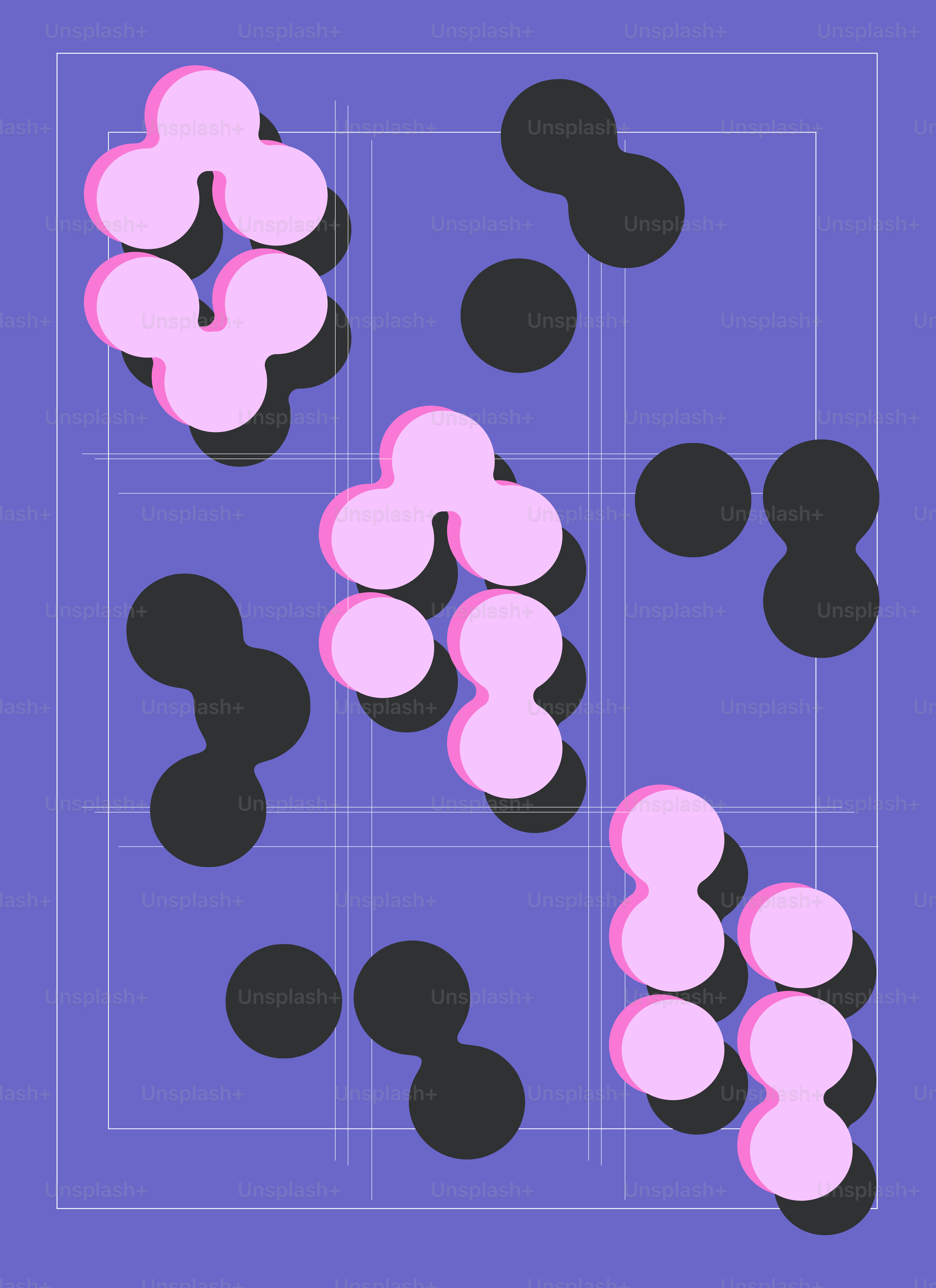 Abstract pink and black shapes on a grid