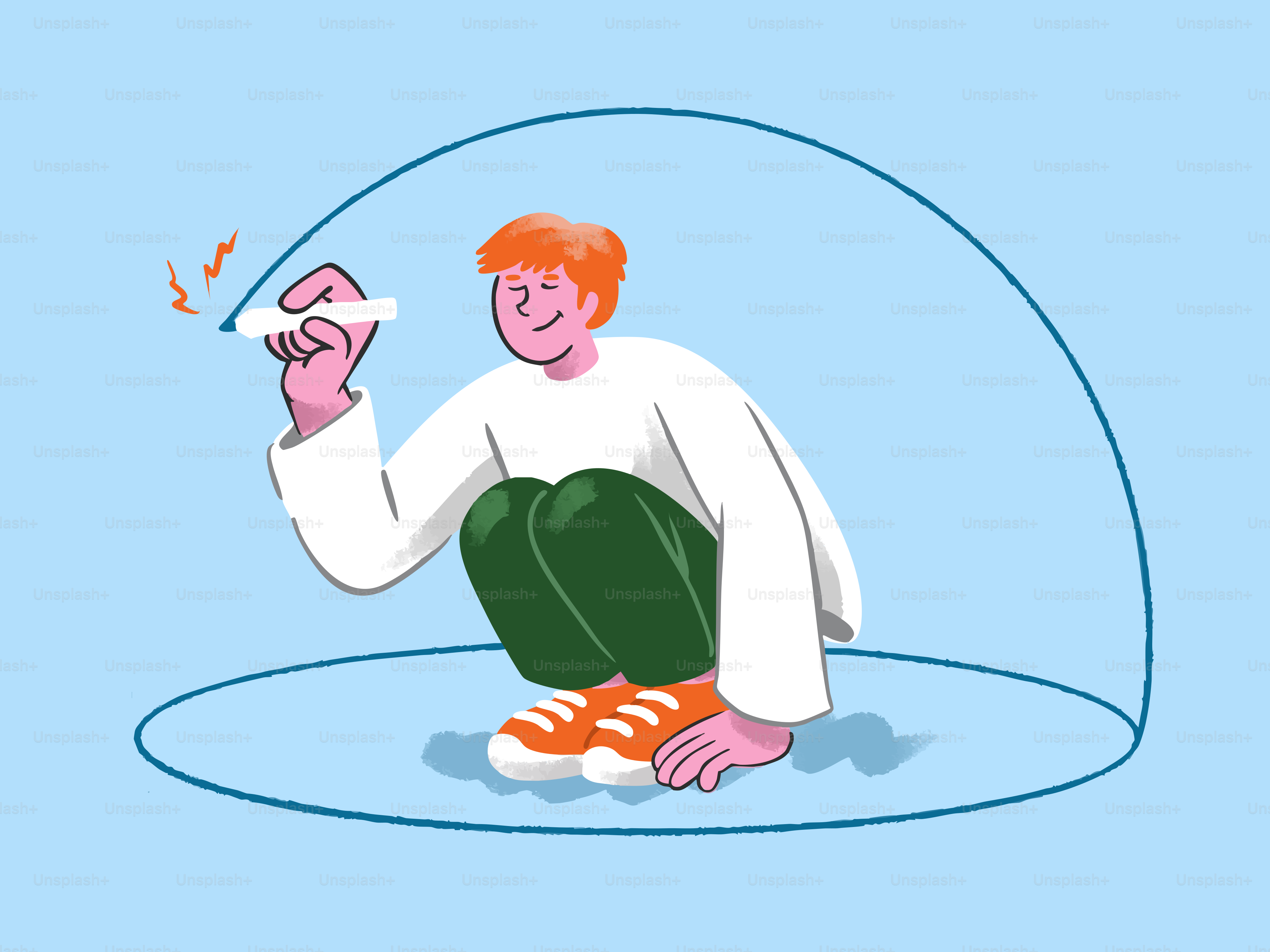 Man drawing a line inside a blue dome