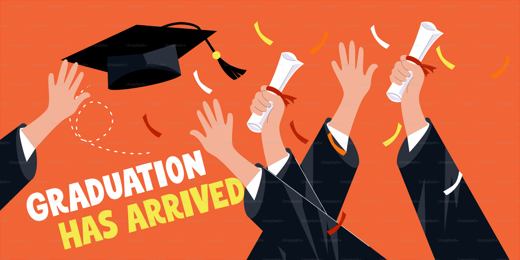 Abschlussmützen und Diplome werden zur Feier geworfen