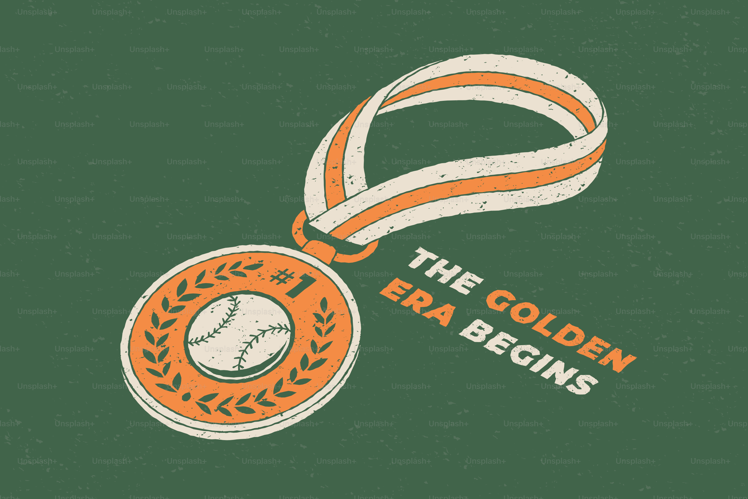 Una medaglia d'oro con una palla da baseball su sfondo verde.