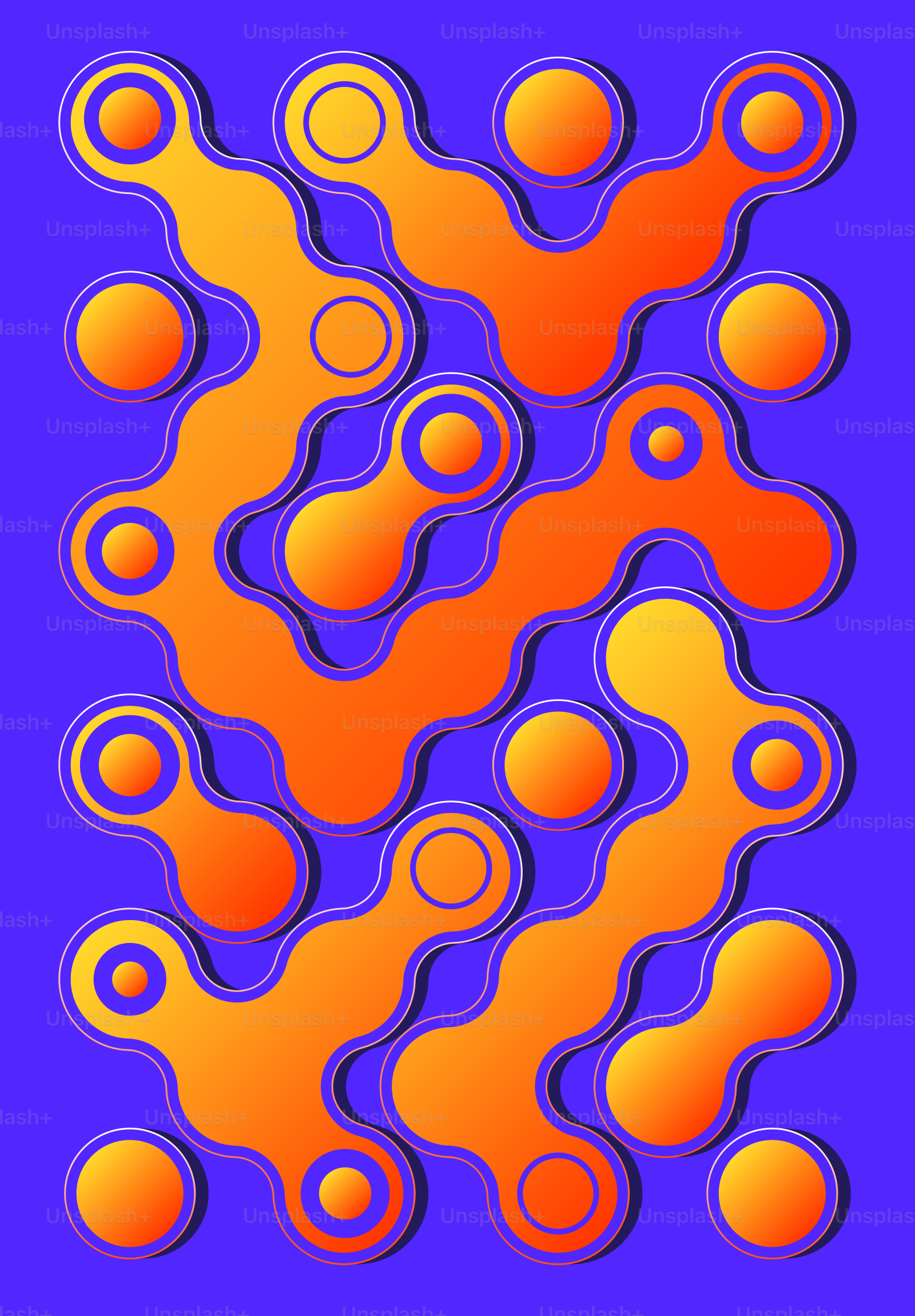 Padrão abstrato laranja e roxo com formas arredondadas