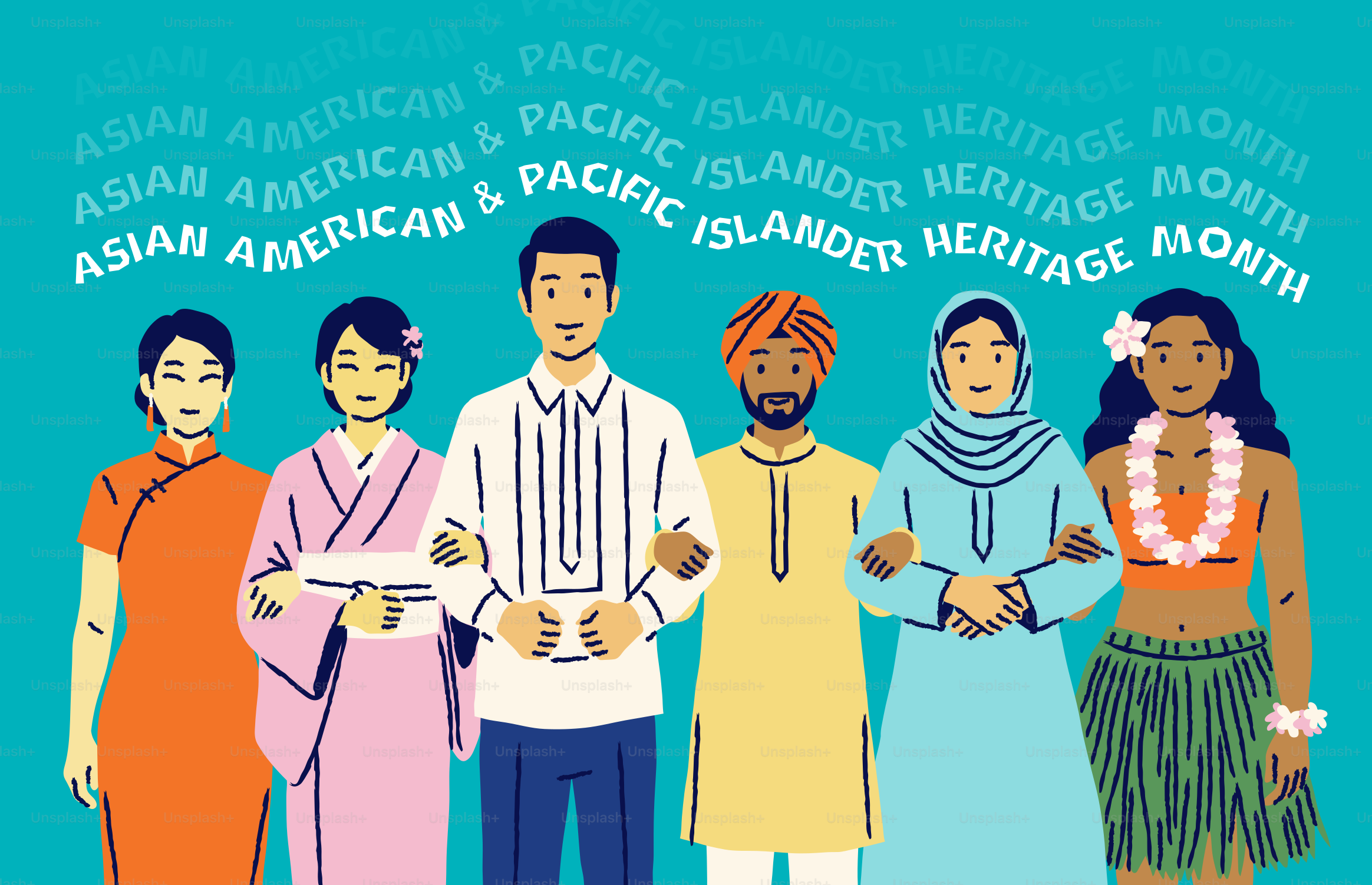 Diverse people arm in arm celebrating heritage month