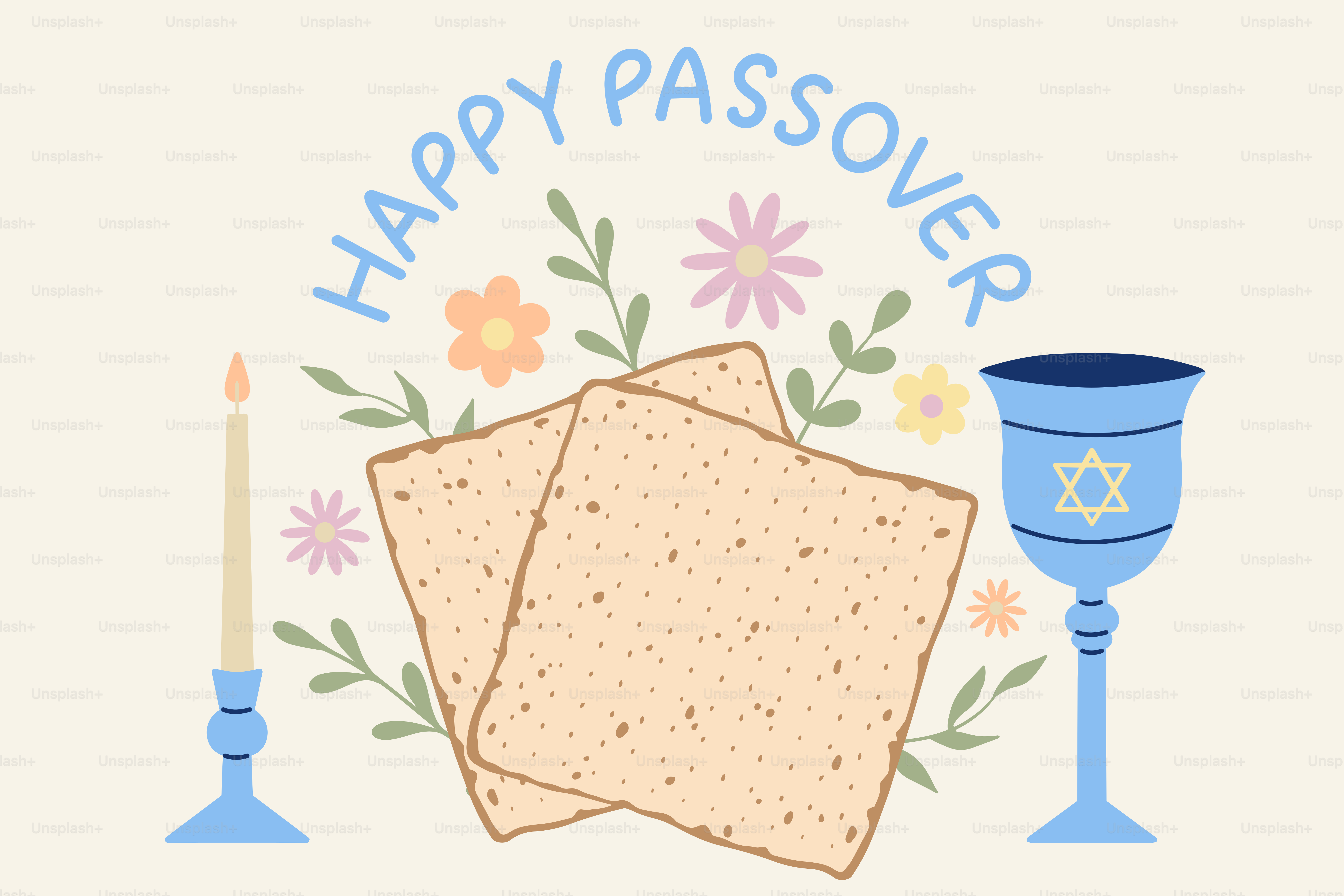 Joyeuse Pâque avec matzah, bougie et verre à vin.