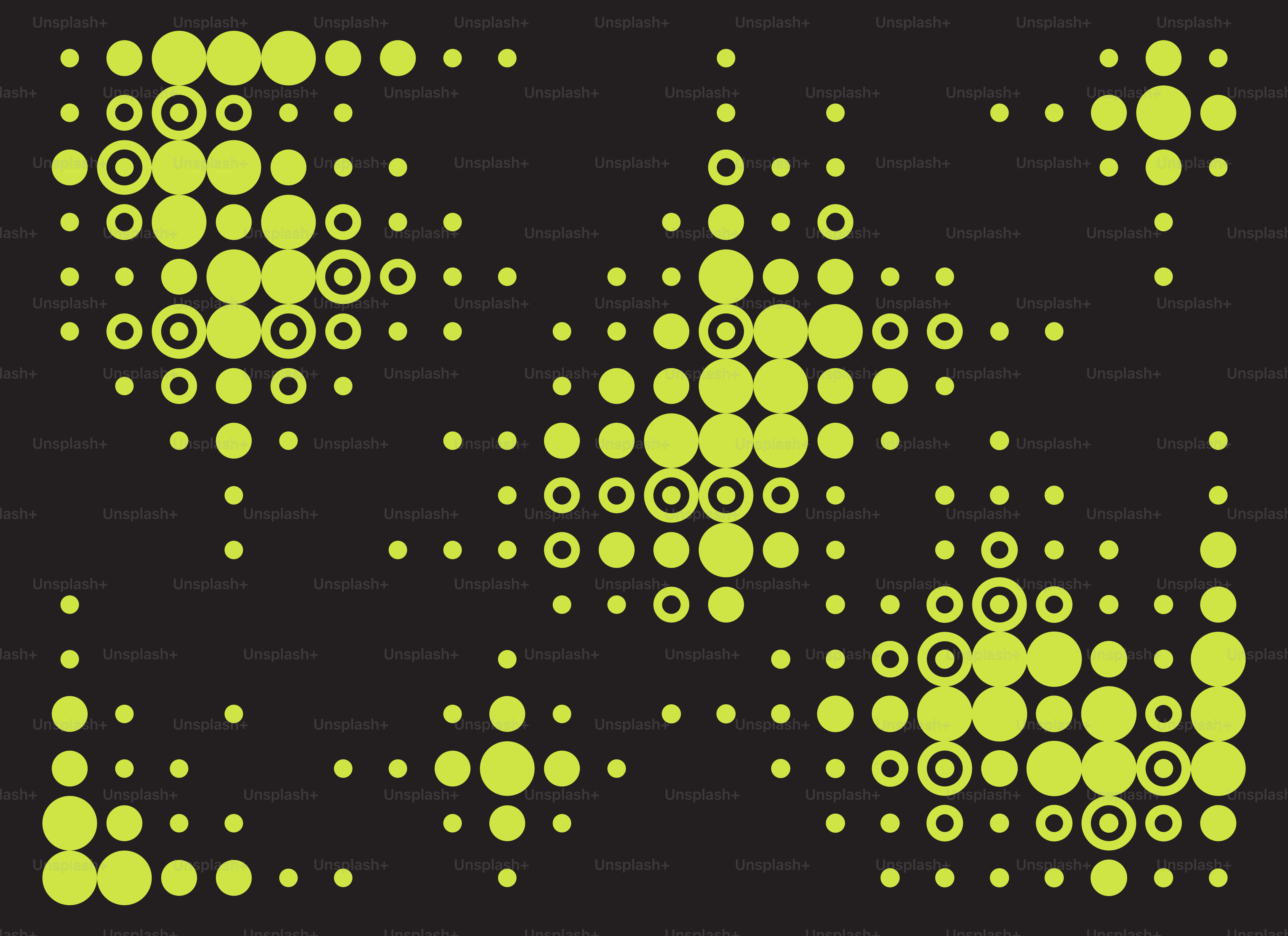Motif abstrait de cercles jaunes sur fond noir