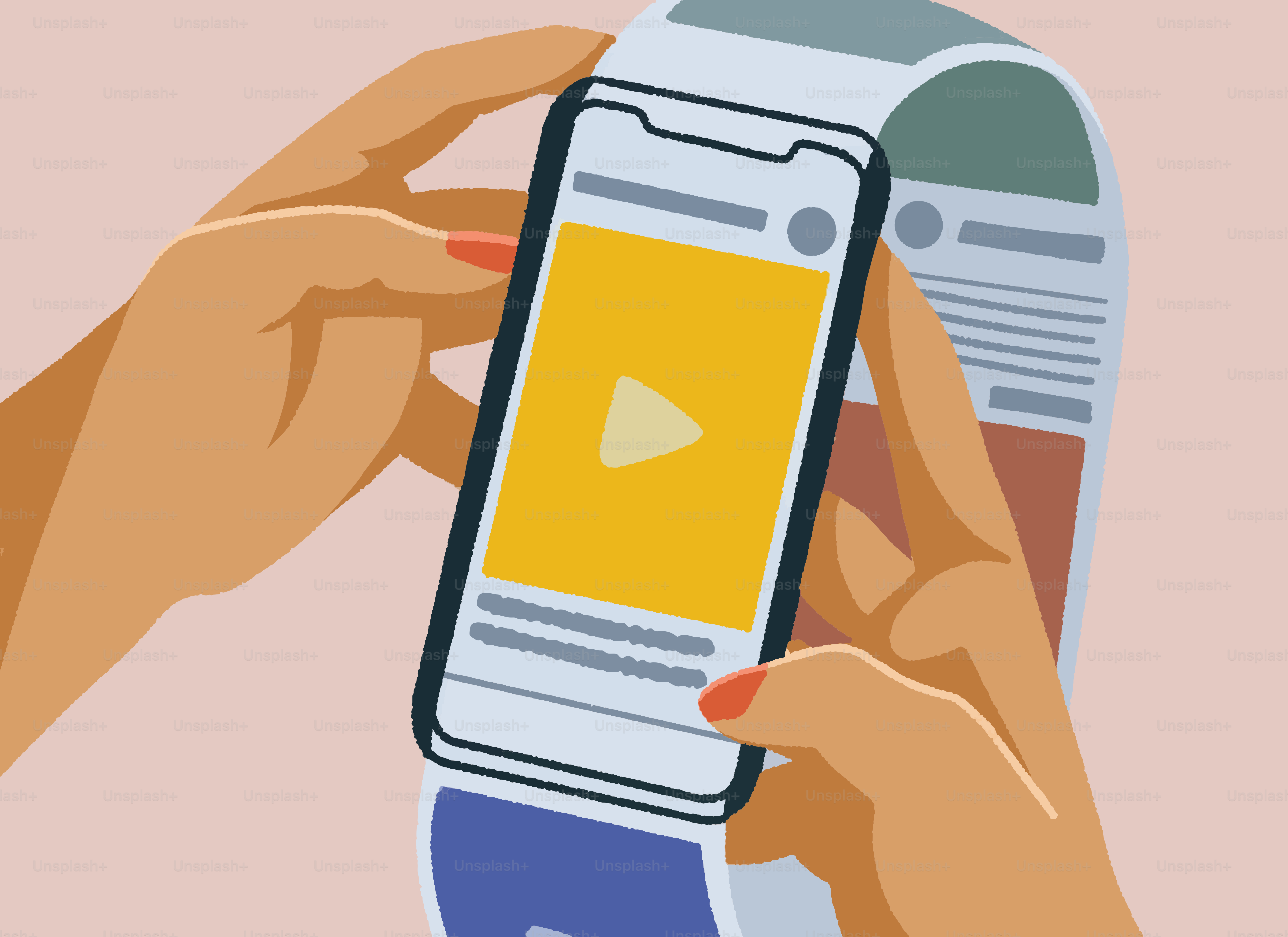 Des mains tenant un smartphone avec une vidéo en cours.