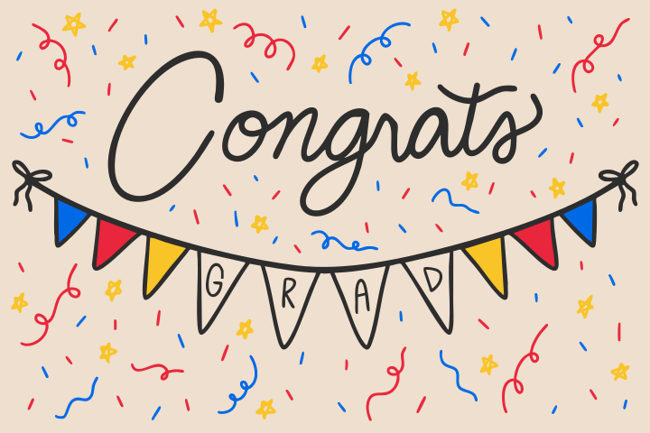 Congrats grad with confetti and bunting