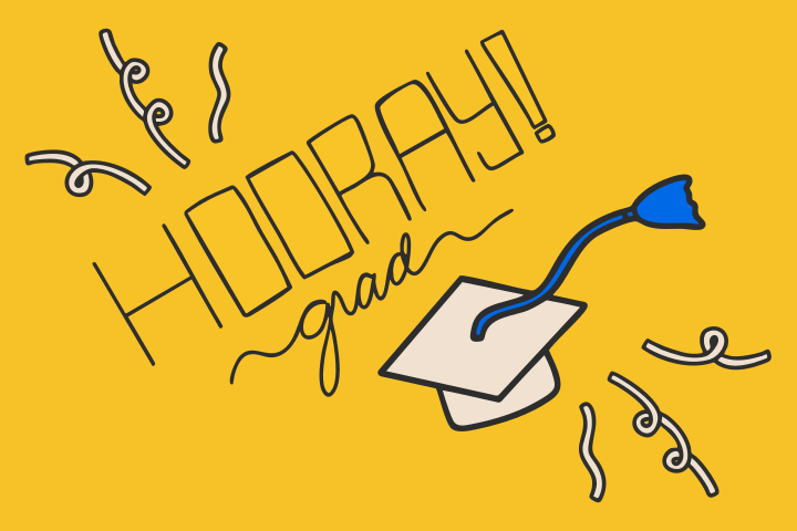 Graduation cap with hooray text and confetti. vector – School Image on ...
