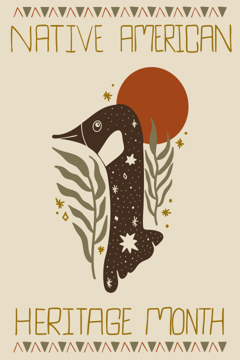 Gráfico do mês do patrimônio nativo americano com pássaro celestial.