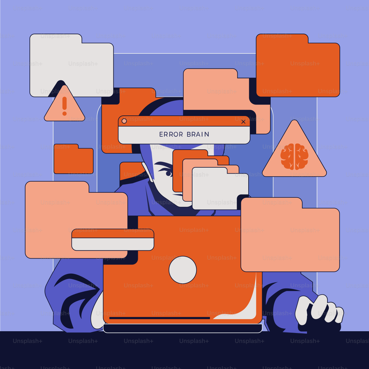 Person, die von digitalen Daten und Fehlern überwältigt ist