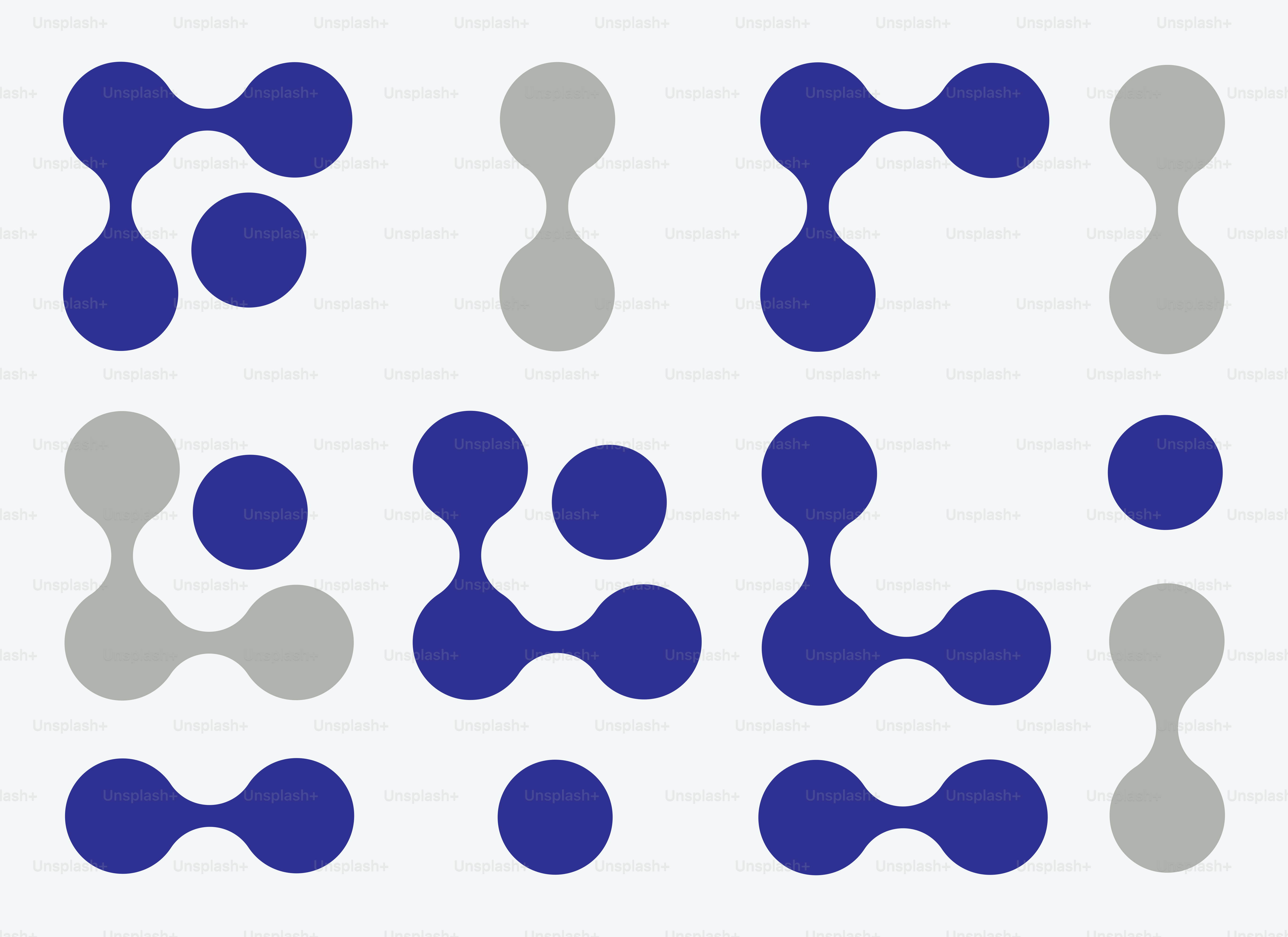 밝은 배경 위에 추상적인 파란색과 회색 도형들