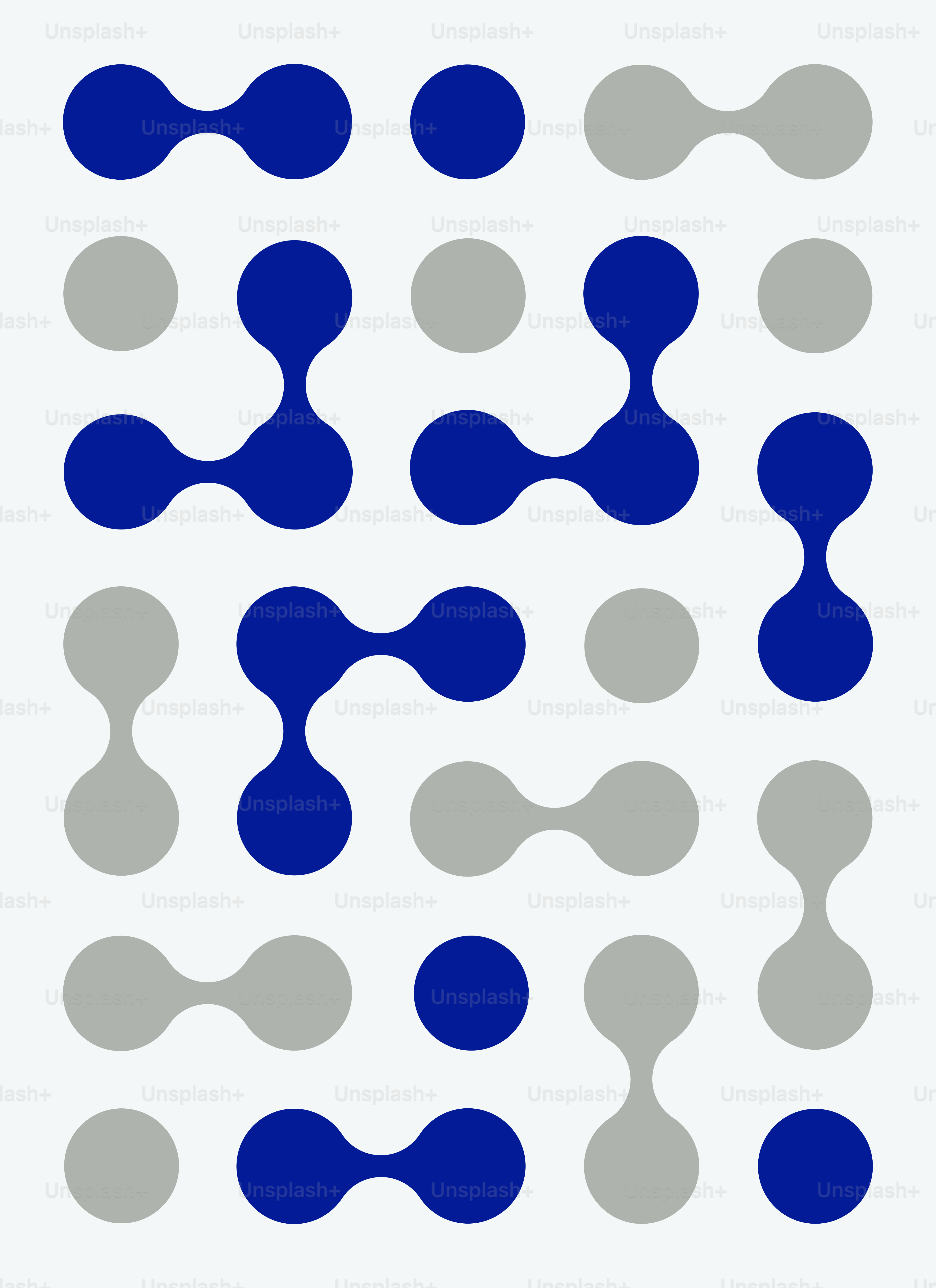 흰색 배경에 파란색과 회색 추상 도형들이 그려져 있다