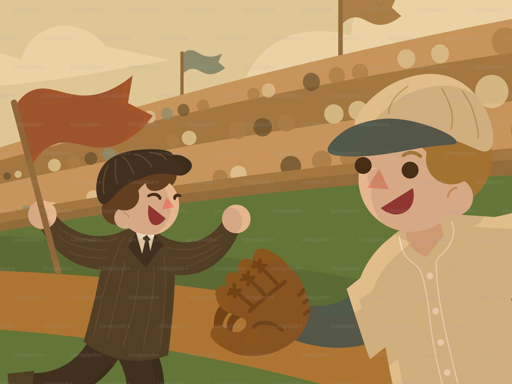 Zwei Männer in Vintage-Baseballuniformen feiern