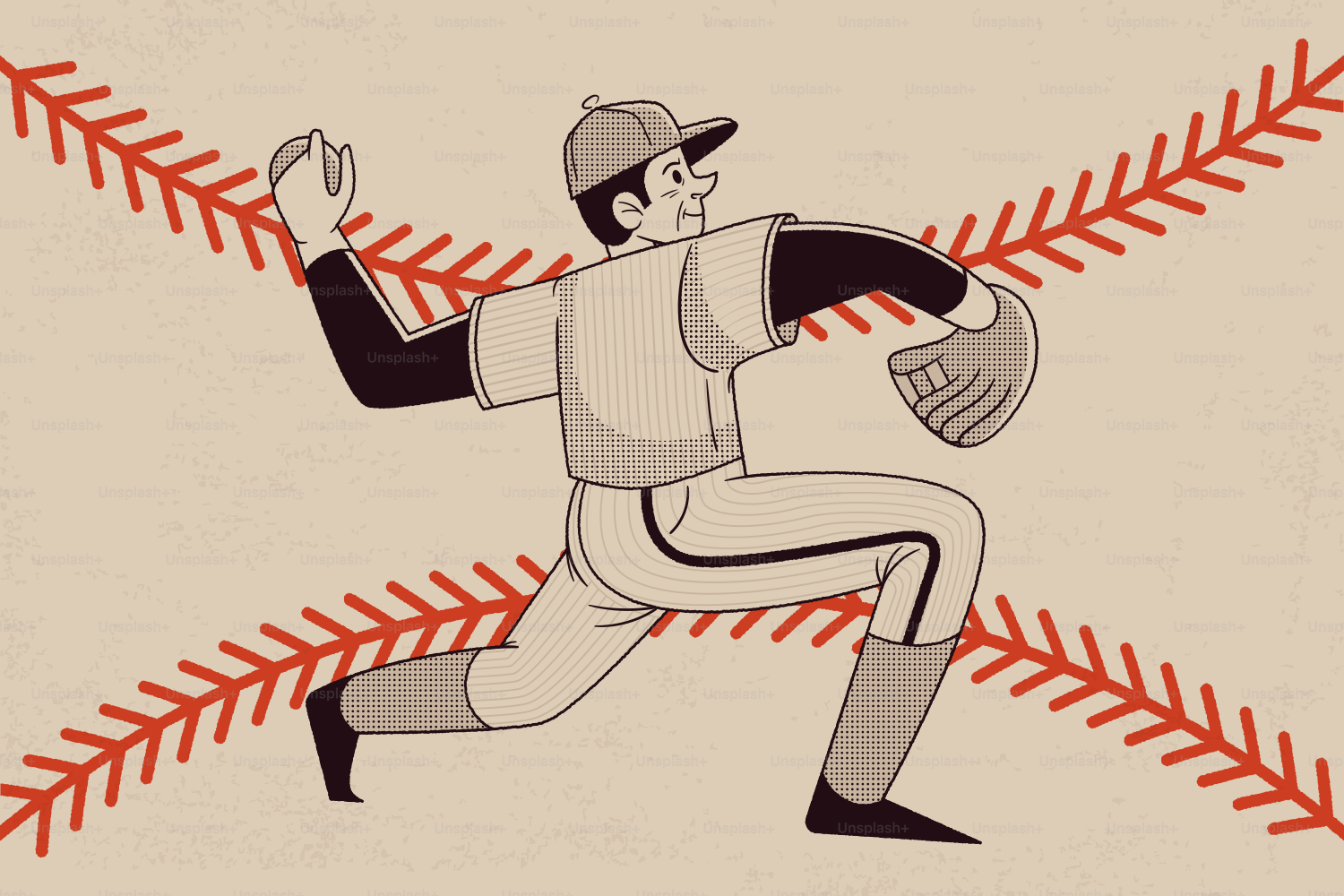 Baseball pitcher in mid-throw on a vintage background