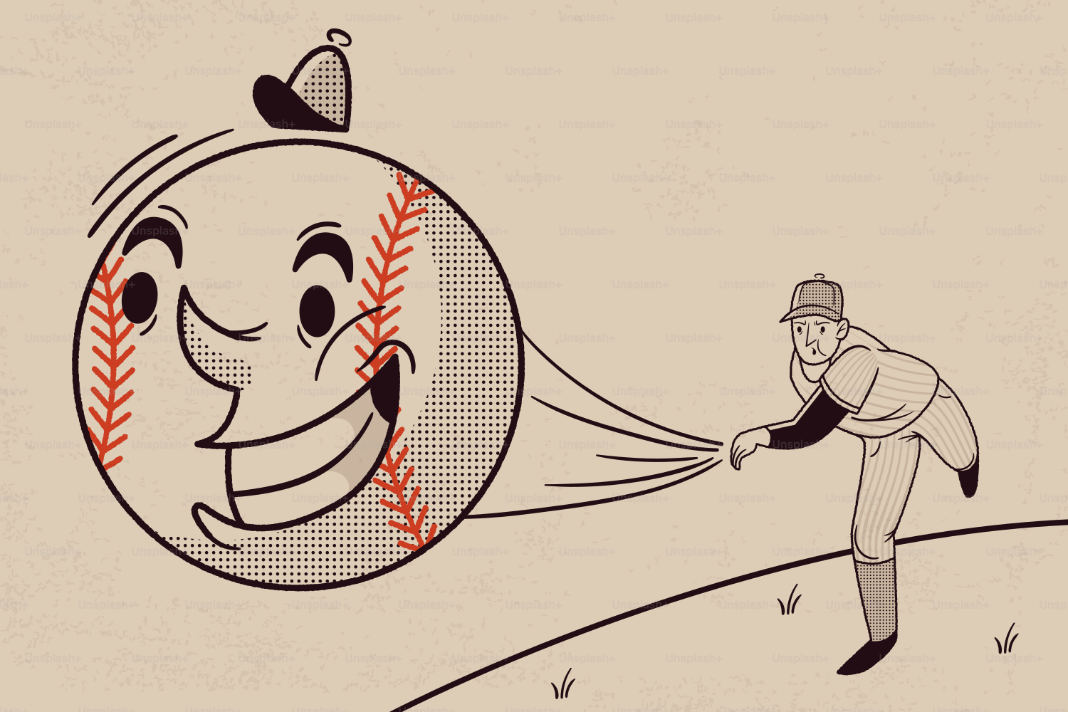 A baseball pitcher throws a smiling baseball
