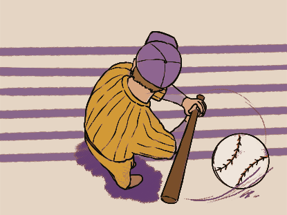 Baseball player swinging bat at ball