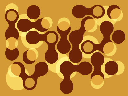 Motivo astratto di forme marroni e gialle collegate.