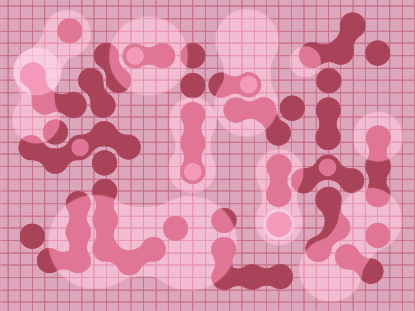 Forme astratte rosa su uno sfondo a griglia.