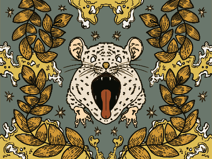 Animale stilizzato con bocca aperta e bordo floreale