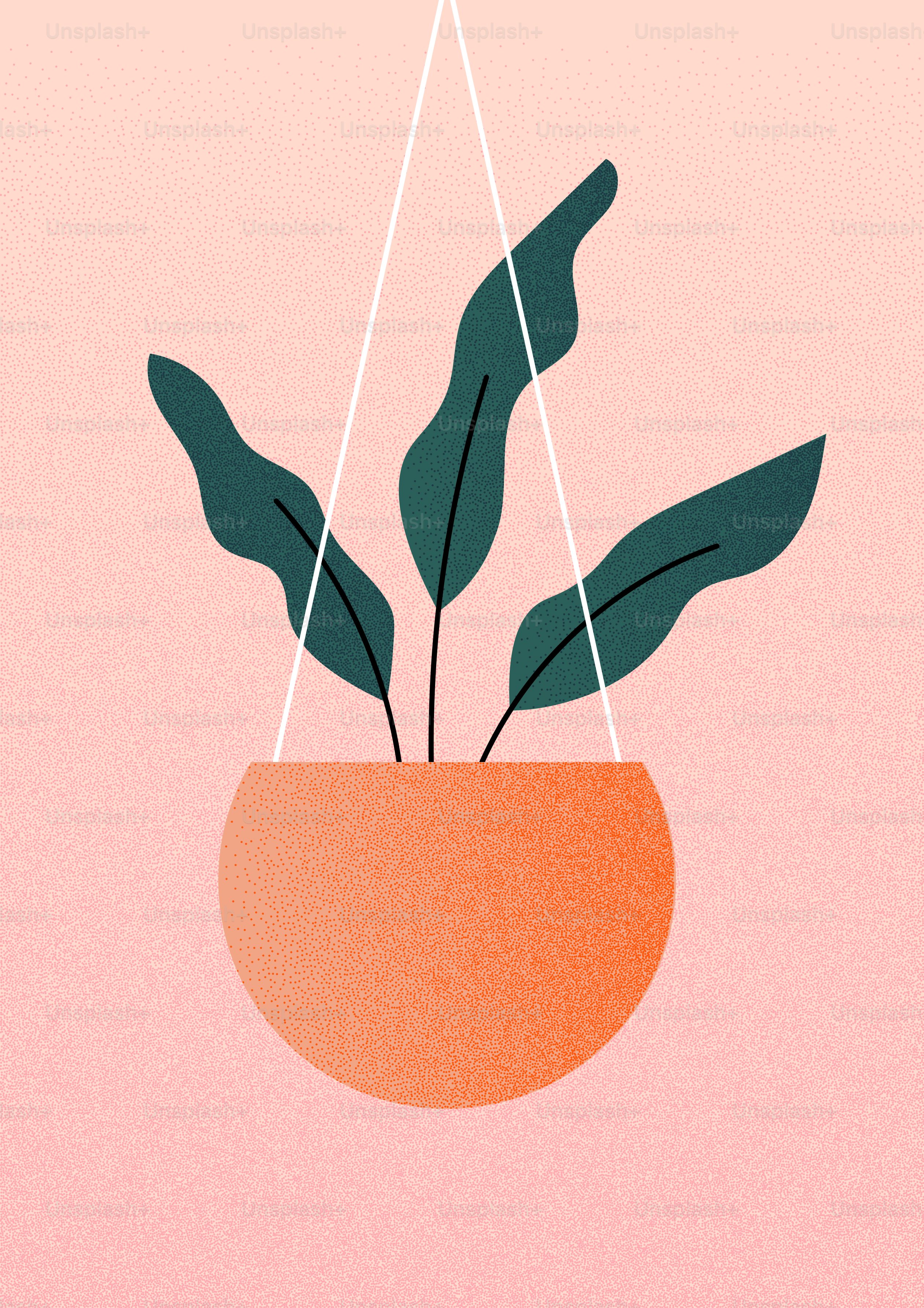 Una planta verde en una maceta naranja cuelga.