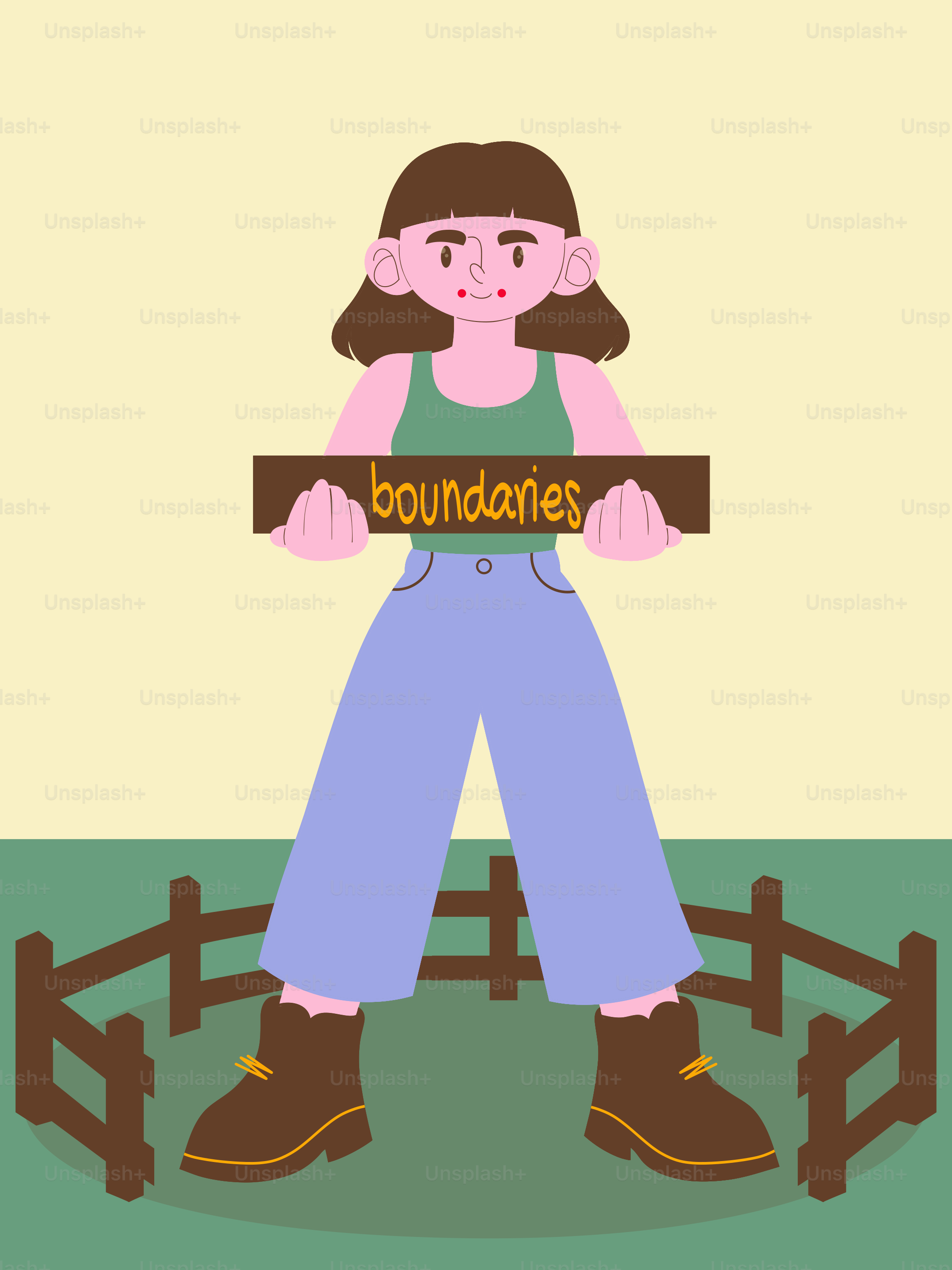 Woman holding sign with text boundaries