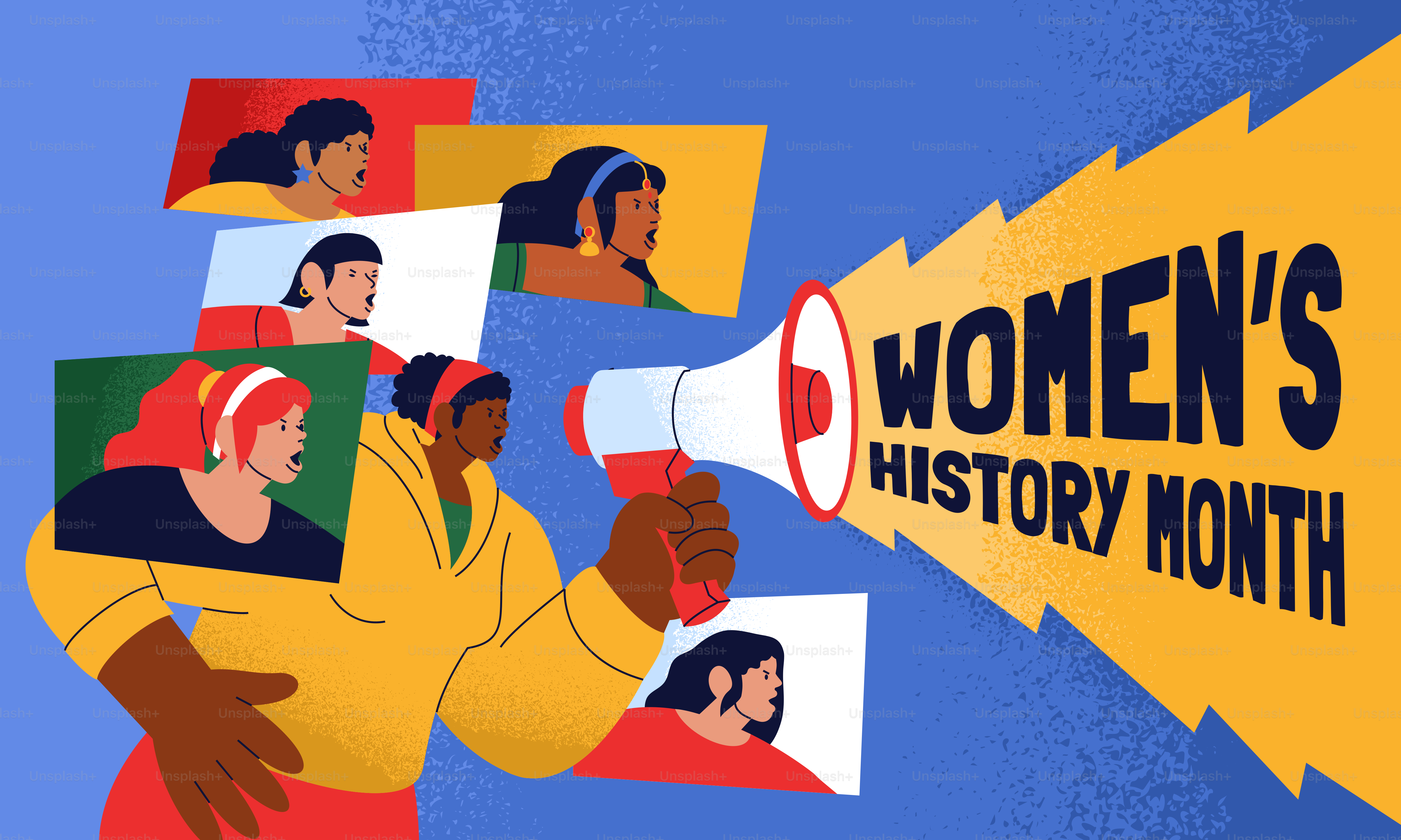 Women's history month celebrated with diverse women speaking.